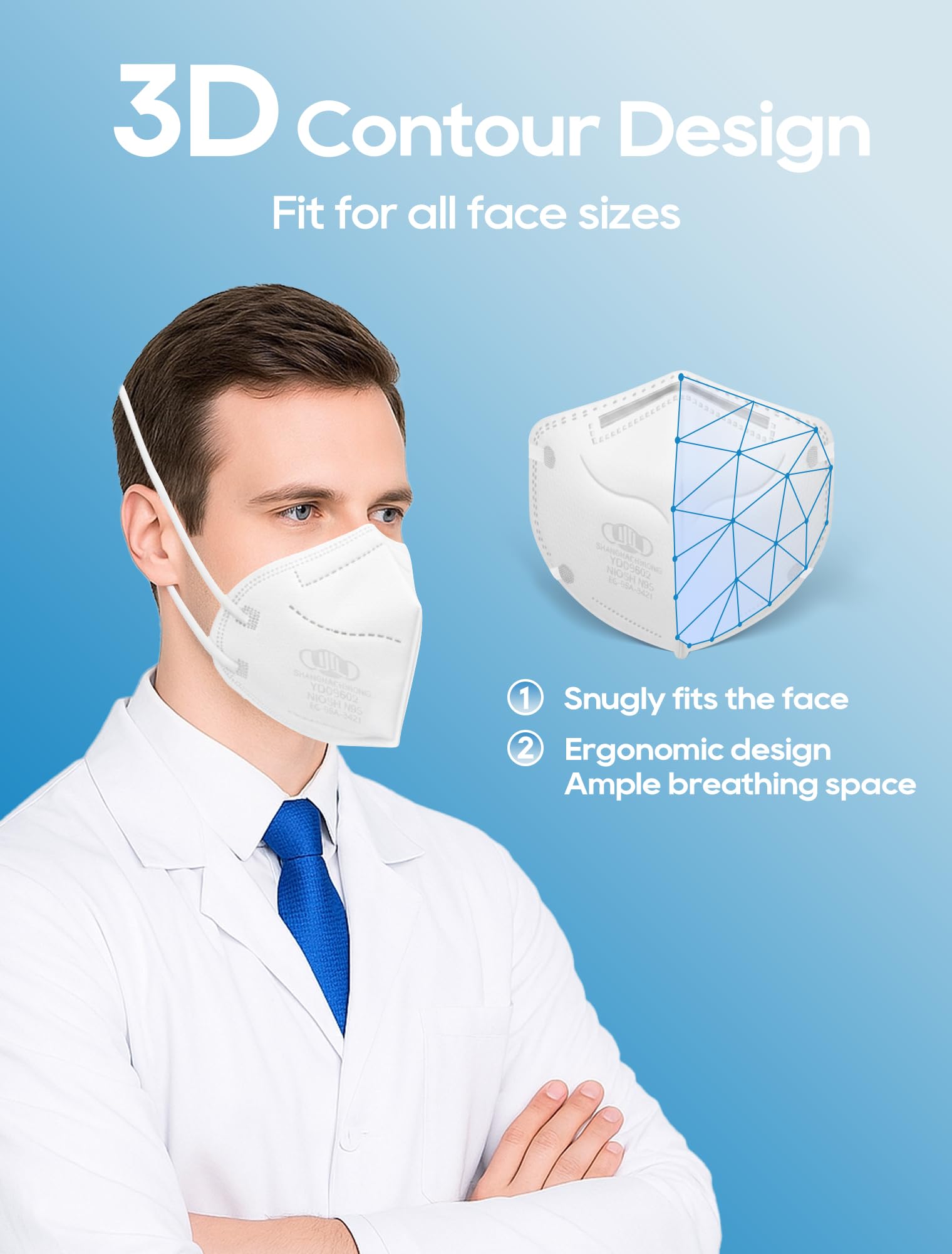 N95 Masks NIOSH Approved for Adults, 25 Pack Individually Wrapped, Particulate Respirator N95 Face Masks Universal Fit Comfortable