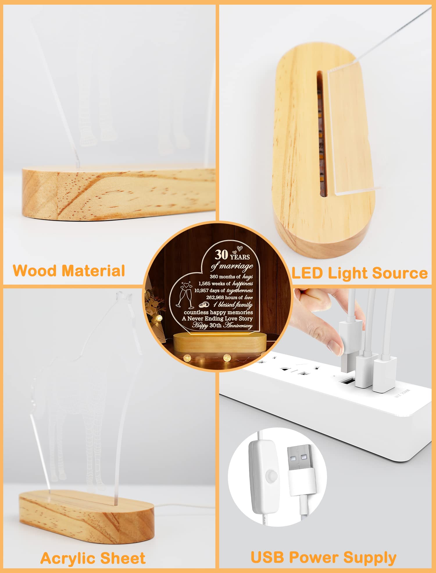 FULLOSUN Anniversary Wedding Gifts for Him/Her, I Love You Night Light 3D Illusion Lamp for Couple Wife Husband Romantic Valentines Wedding Day Present (30th)
