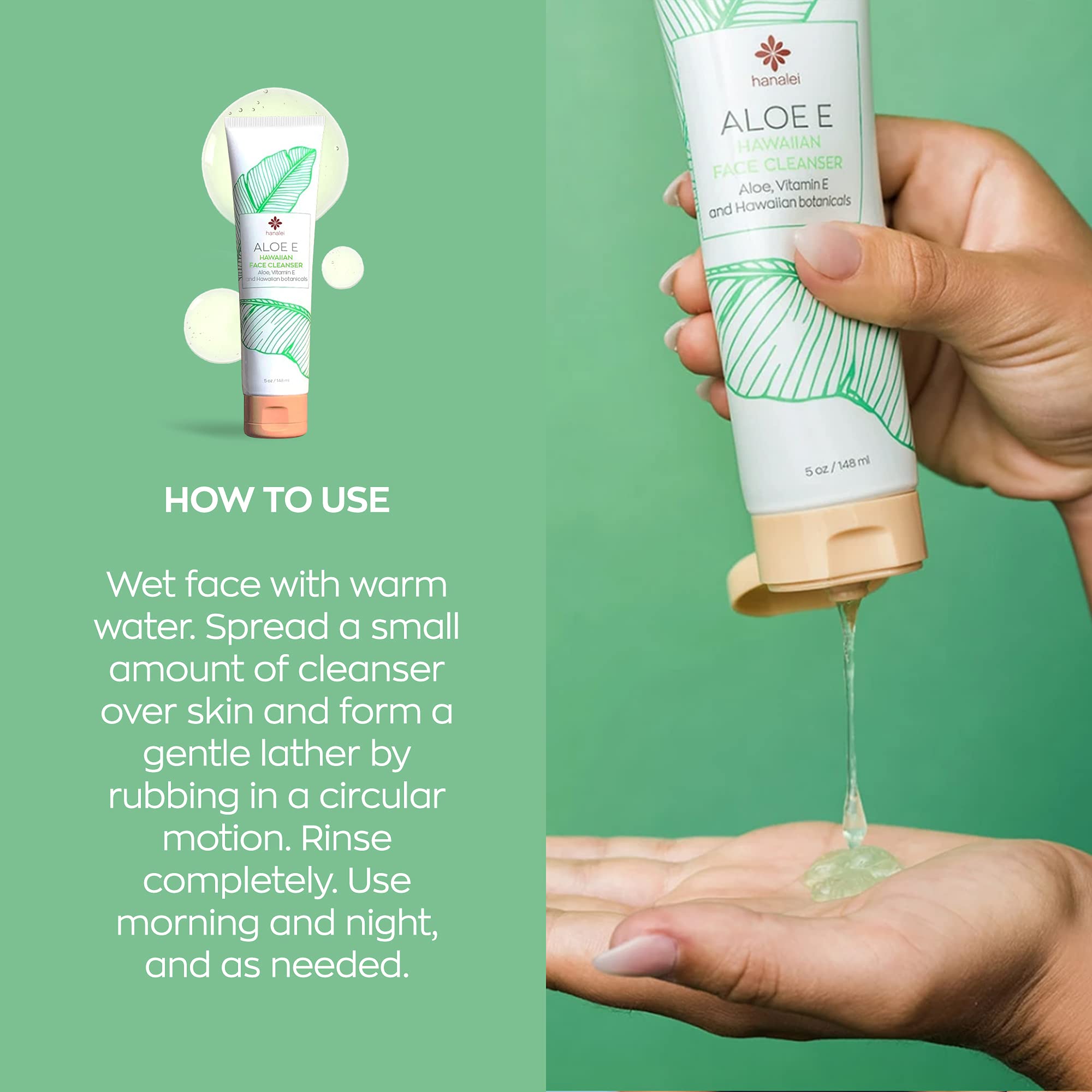Hanalei Aloe E Face Gel Cleanser – Aloe Vera Face Wash for Sensitive, Oily & Dry Skin – Gentle, Oil-Free, Hydrating with Vitamin E – Vegan, Cruelty-Free Hawaiian Skincare – Made in USA (5 oz)