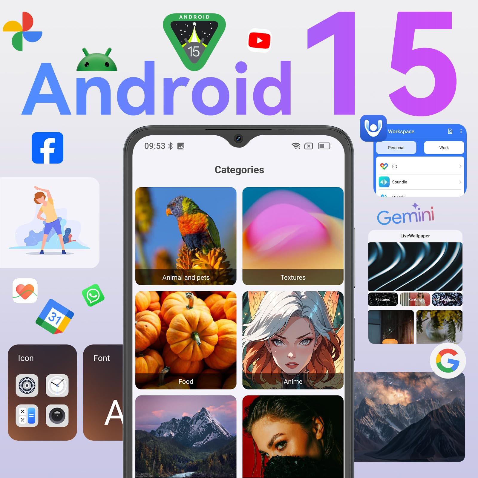 OSCAL Android Phones Unlocked for T-Mobile, FLAT 2 Android 15 Phone(2025), 12GB+128GB/2TB TF Octa Core, Dual SIM Phones Unlocked (US Warranty), 5000mAh, 90Hz,6.56"HD+, 4G/GPS/Fingerprint/Face ID-Black