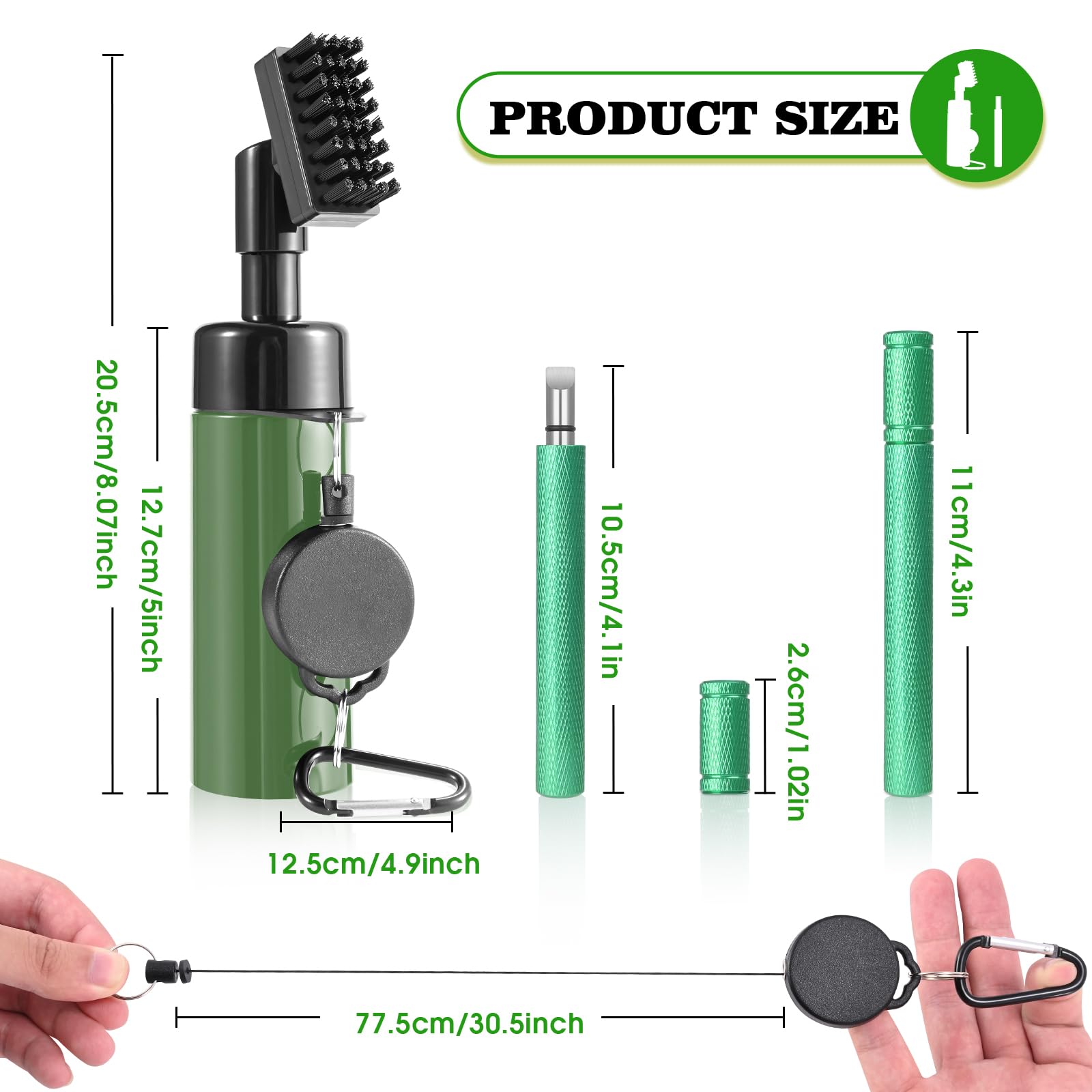 Pro Golf Club Cleaner Brush with Golf Groove Sharpener Tool 8 Inches Golf Water Brush with Retractable Clip Hold 5oz of Water Ideal Golf Accessories for Men/Women(Green)