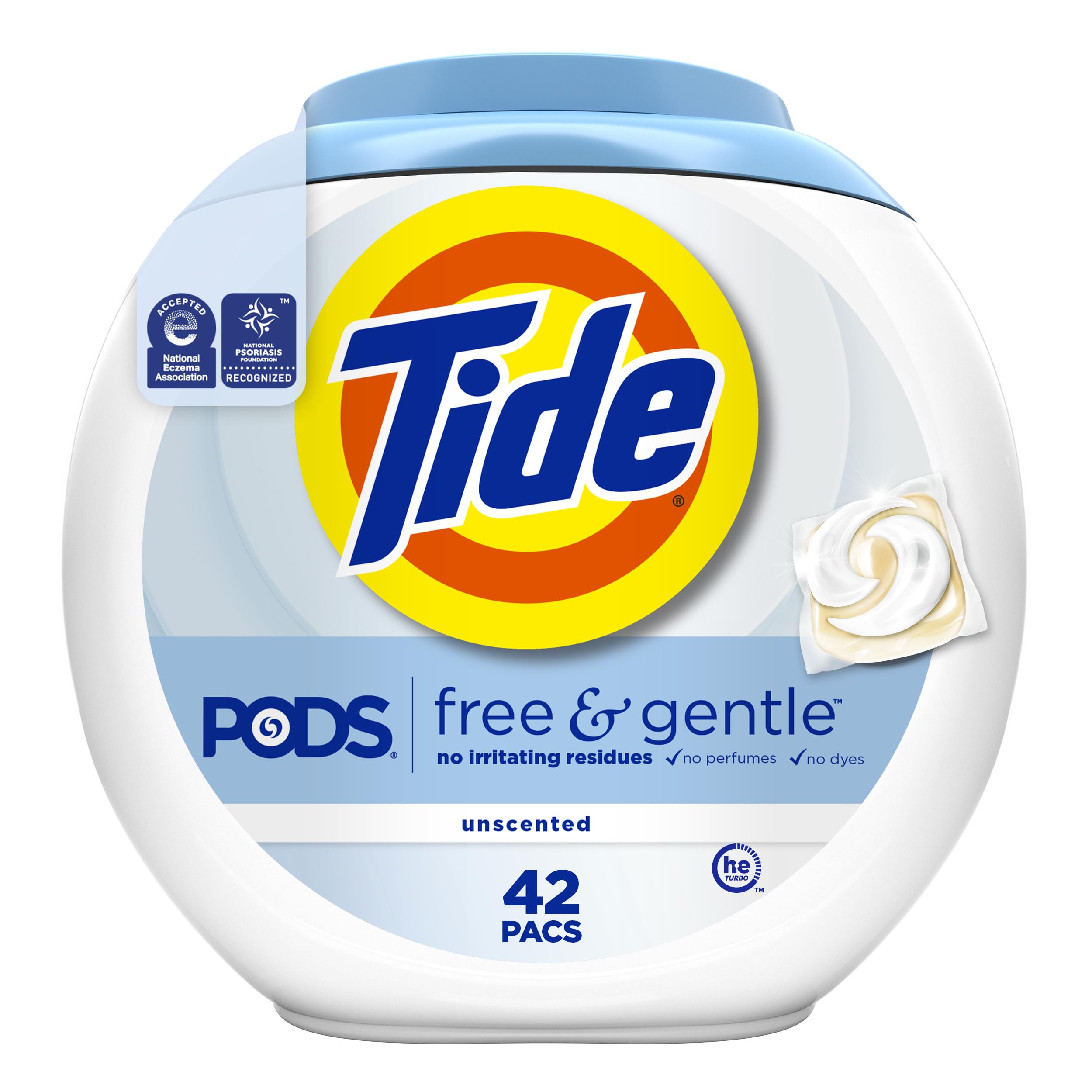 Tide PODS Free & Gentle Laundry Detergent Soap Pacs, 42 Count, Tide PODS Laundry Detergent