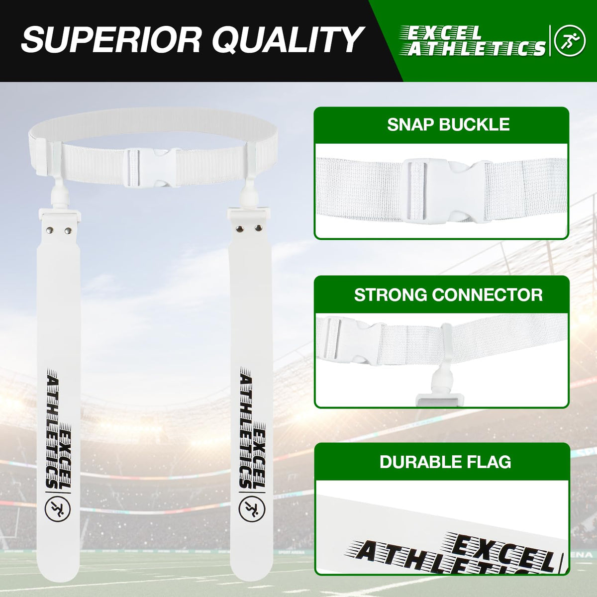 Excel Athletics Adjustable Flag Football Set Youth, Kids & Adult with 14 Player Belts & 28 Football Flags (Red & White)