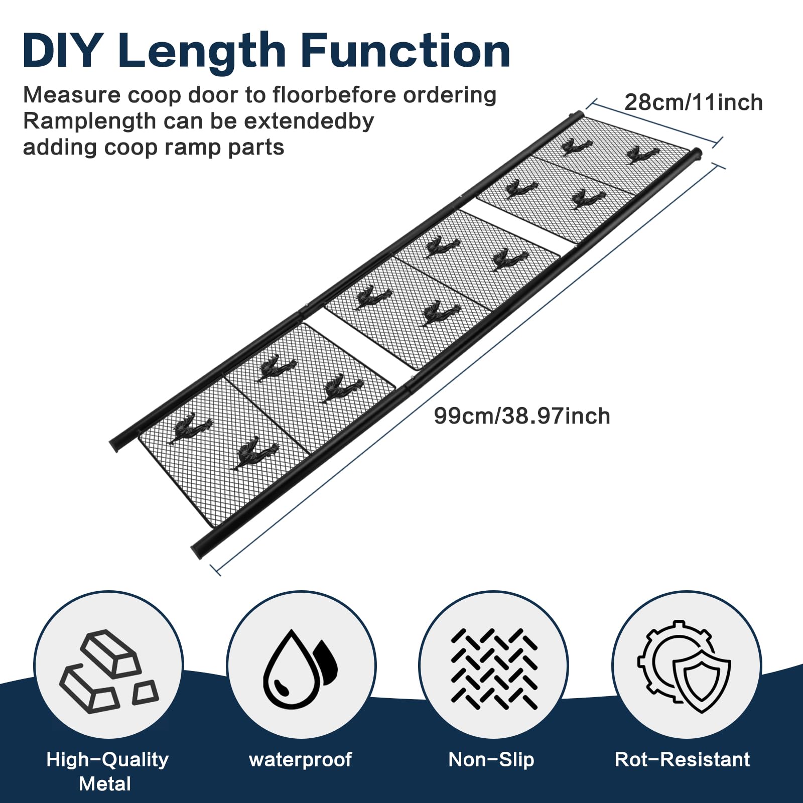 Chicken Coop Ramp, Chicken Ladder & Coop Accessories, Ladder Length Adjustable for Henhouse, Coop Steps for Feet Problem or Cannot Fly Chickens, Heavy Duty Sturdy,Corrosion-Resistant, and Waterproof