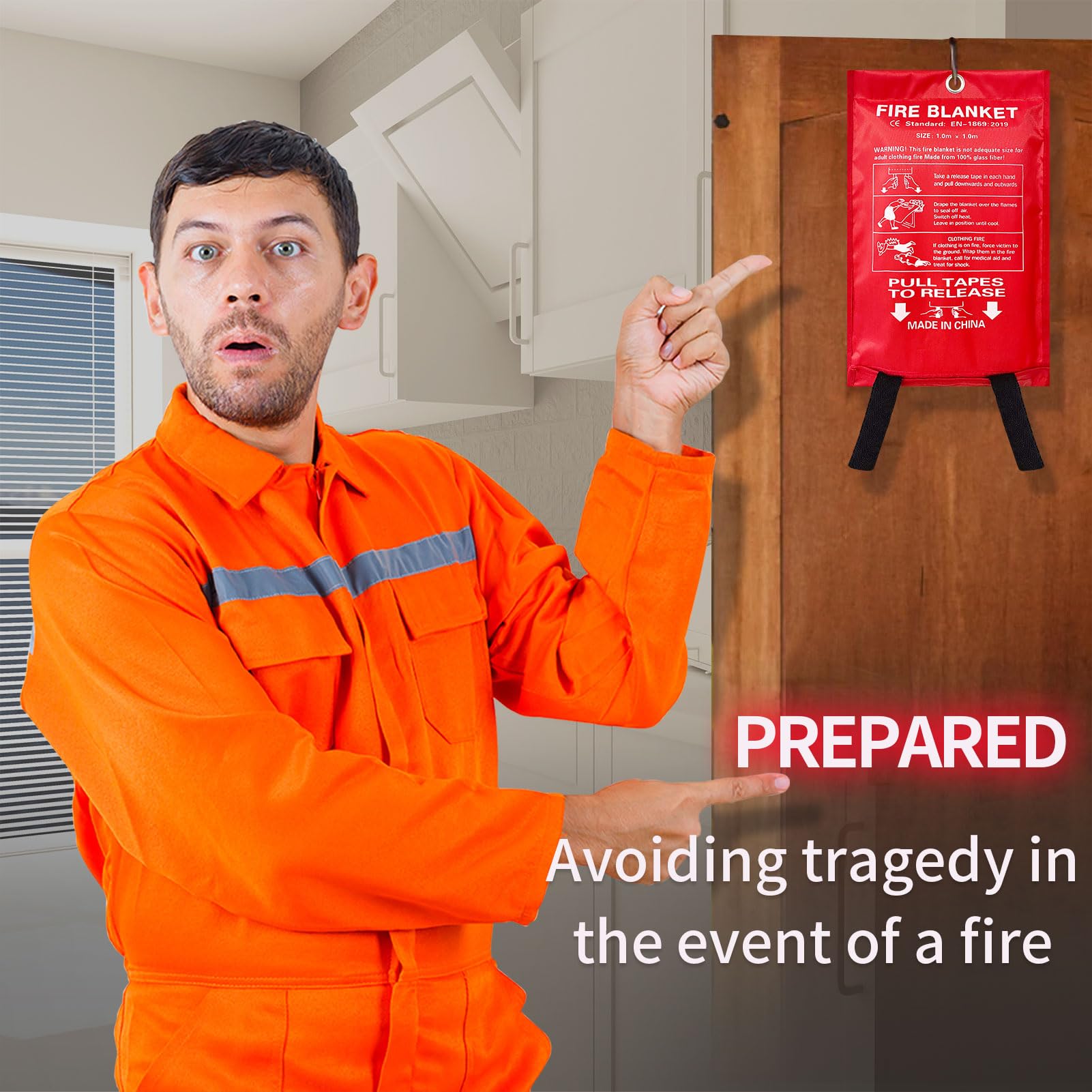 ifory Emergency Fire Blanket for Home & Kitchen, 40” x 40” Fire Suppression Blanket for Kitchen with Double Sided Silicone Flame Retardant Layer, Leaving No Glass Fiber Fragments - 2 Pack