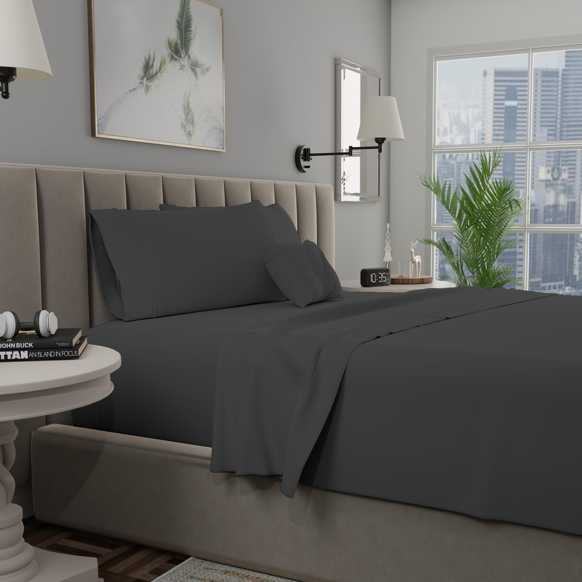 Purity Home King Size Dark Gray Bed Sheet Set, 400TC Deep Pocket Bed Sheets for King Bed, 100% Cotton Fall Bedding Sheets, Deep Pockets Cooling Sheets for Gifting