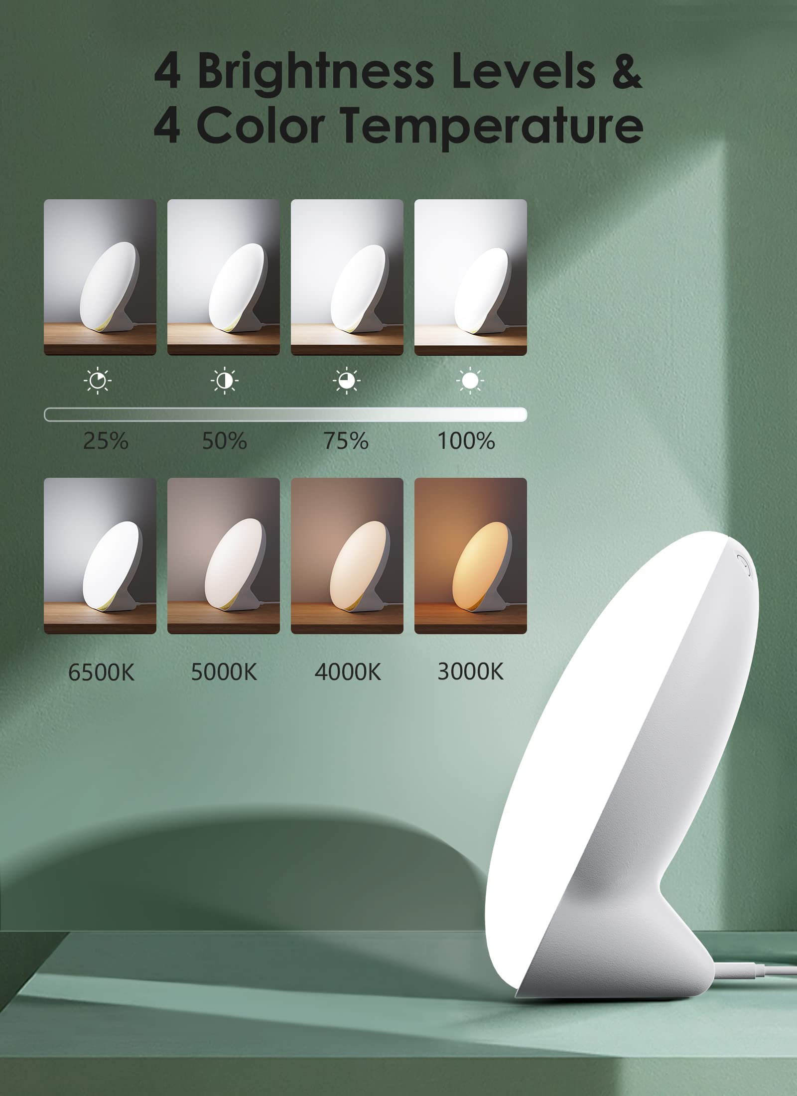 Light Therapy Lamp, MediAcous UV-Free 10000Lux Therapy Light, Sunlight Lamp with 4 Brightness Levels & Color Temperature & Timer, Daylight Lamp with Memory Function, Touch Control & Compact Size