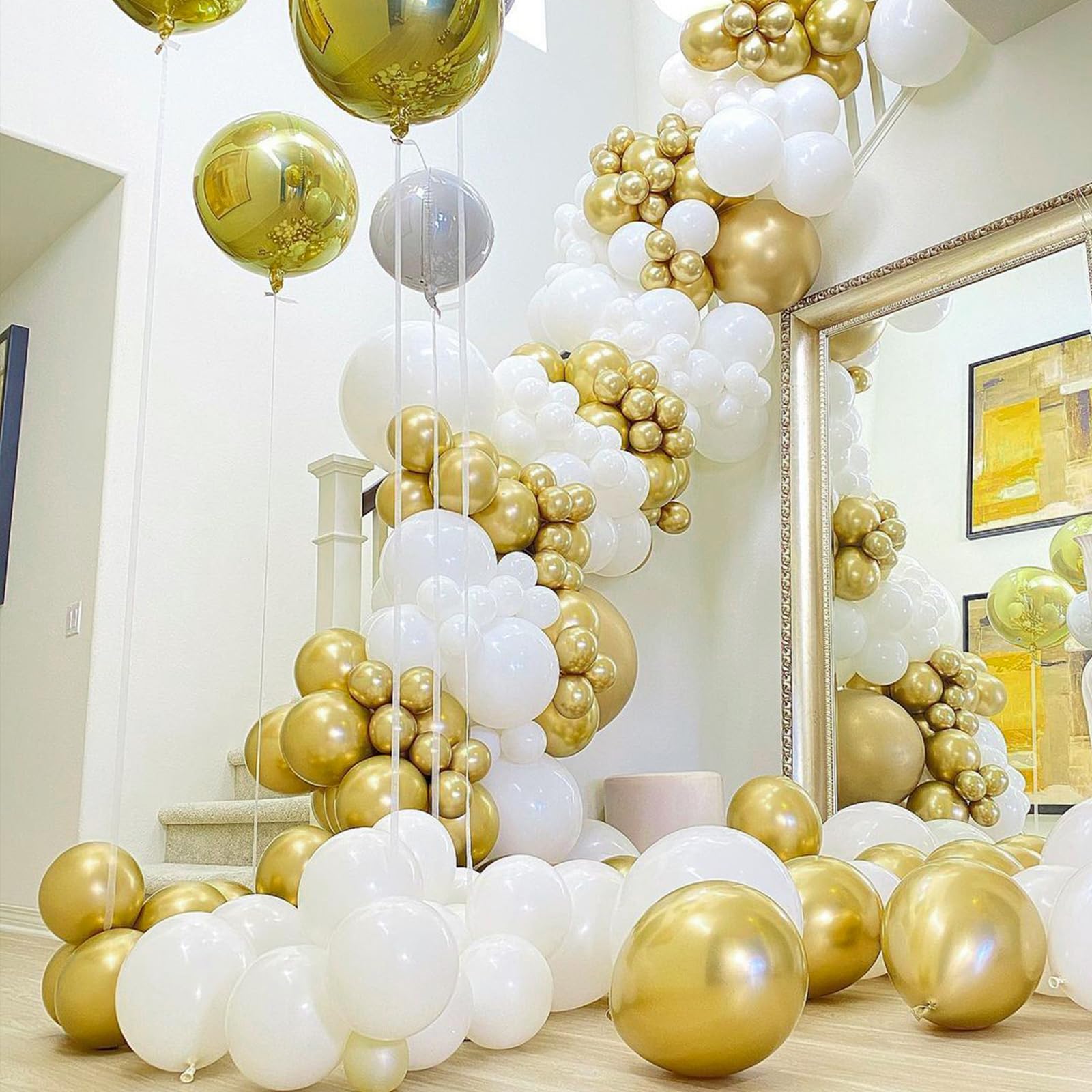 PartyWoo Metallic Gold Balloons 90 pcs Different Sizes Pack of 18 12 10 5 Inch, Chrome Gold Balloon Arch Kit Garland for Birthday Graduation Baby Shower Wedding Party Decorations Gold-G101