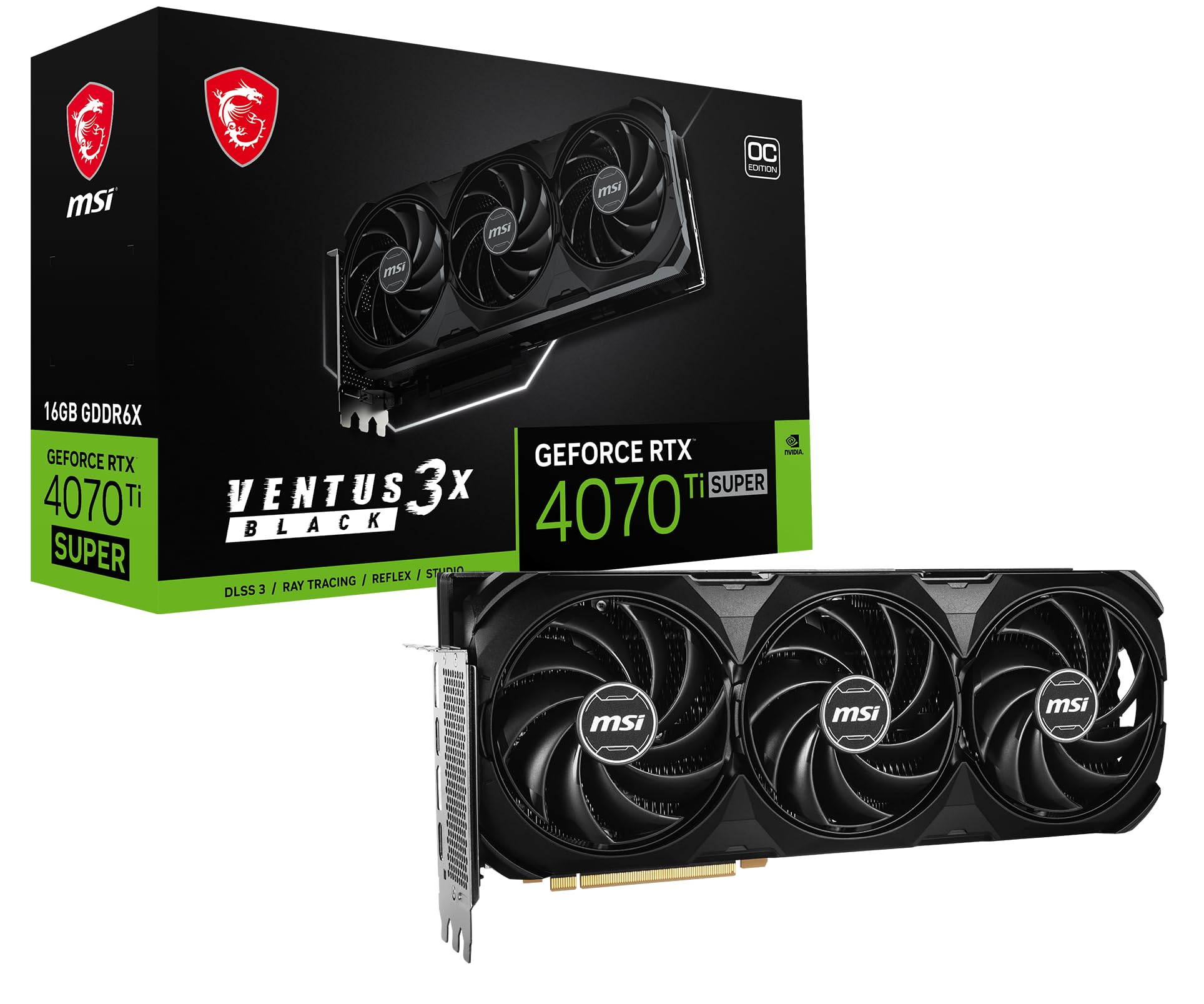 MSI GeForce RTX 4070 Ti Super 16G Ventus 3X Black OC Graphics Card (NVIDIA RTX 4070 Ti Super, 256-Bit, Extreme Clock: 2655 MHz, 16GB GDRR6X 21Gbps, HDMI/DP, Ada Lovelace Architecture)