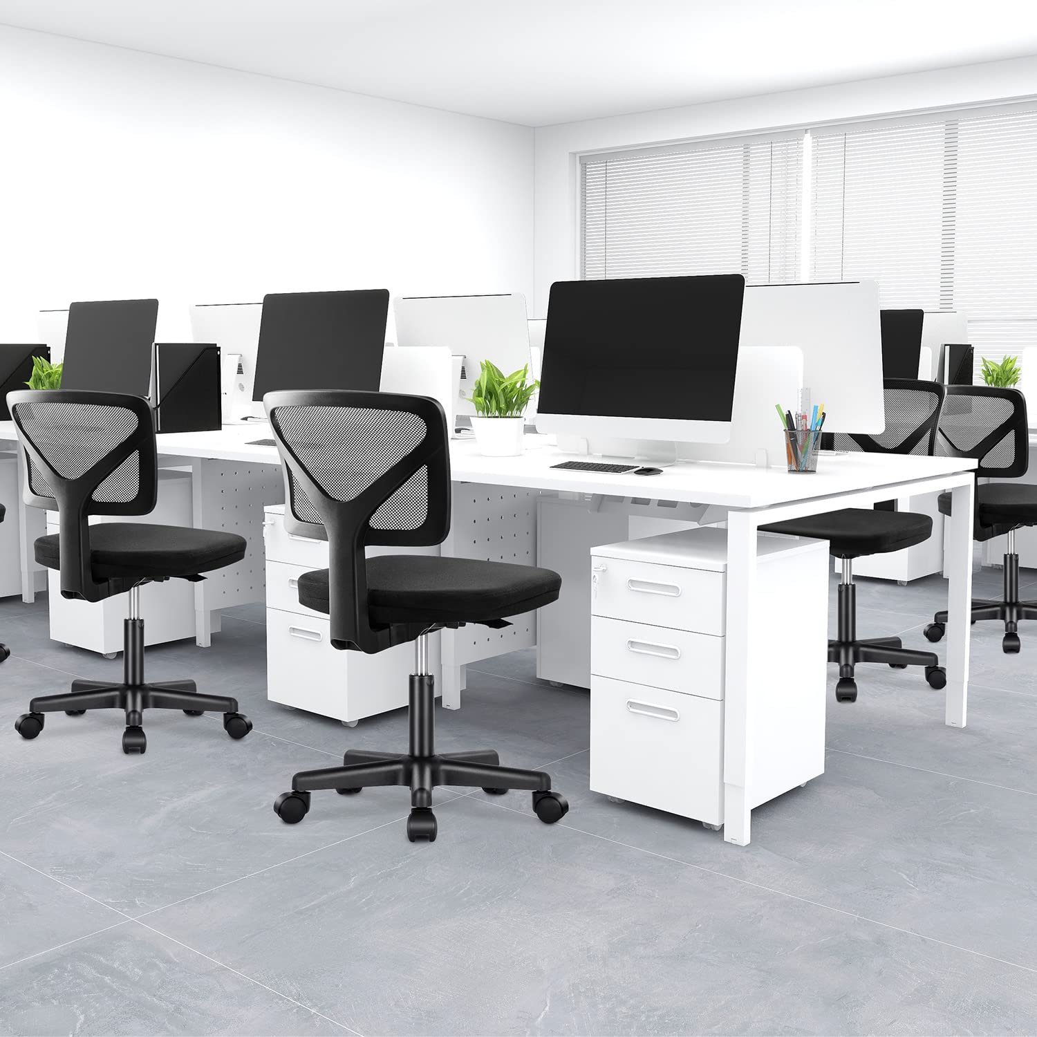 MCQ Home Office Computer Desk Chair Mid Back Armless Ergonomic Mesh with Lumbar Support Height Adjustable Swivel Task Rolling Modern Wheels for Office,Living Room, Black (SE-2077)