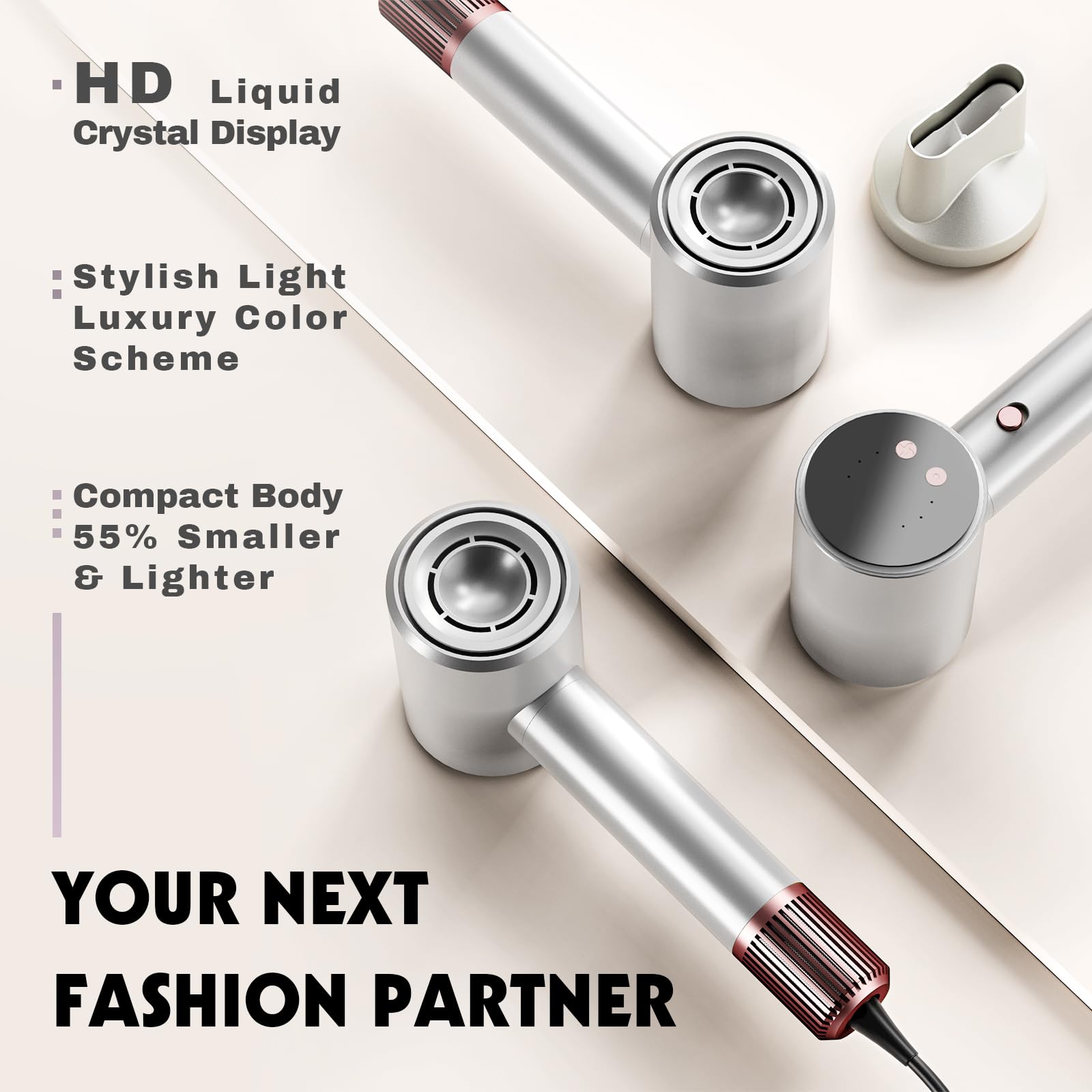 Hair Dryer High Speed BLUSHMARKS 110000RPM Brushless Motor 1400W Negative Ionic Detachable Inlet Air Filter Blow Dryer for Fast Drying Low Noise Thermo-Control Home Salon Travel Rose Gold Silver