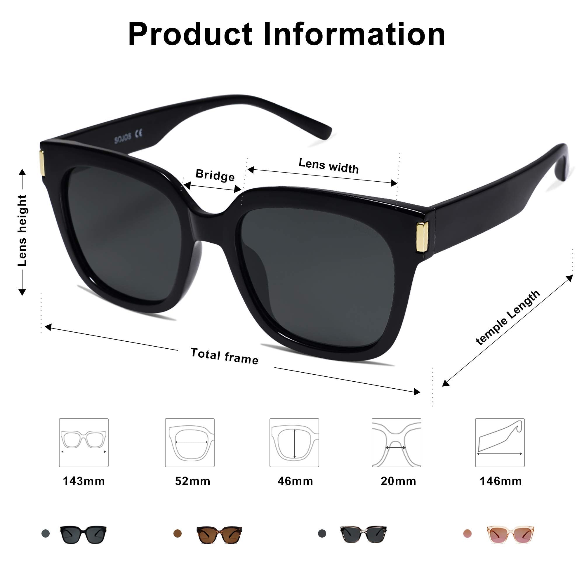SOJOS Polarized Sunglasses for Women Men Trendy Square Glasses SJ2149 with Black Frame/Grey Lens