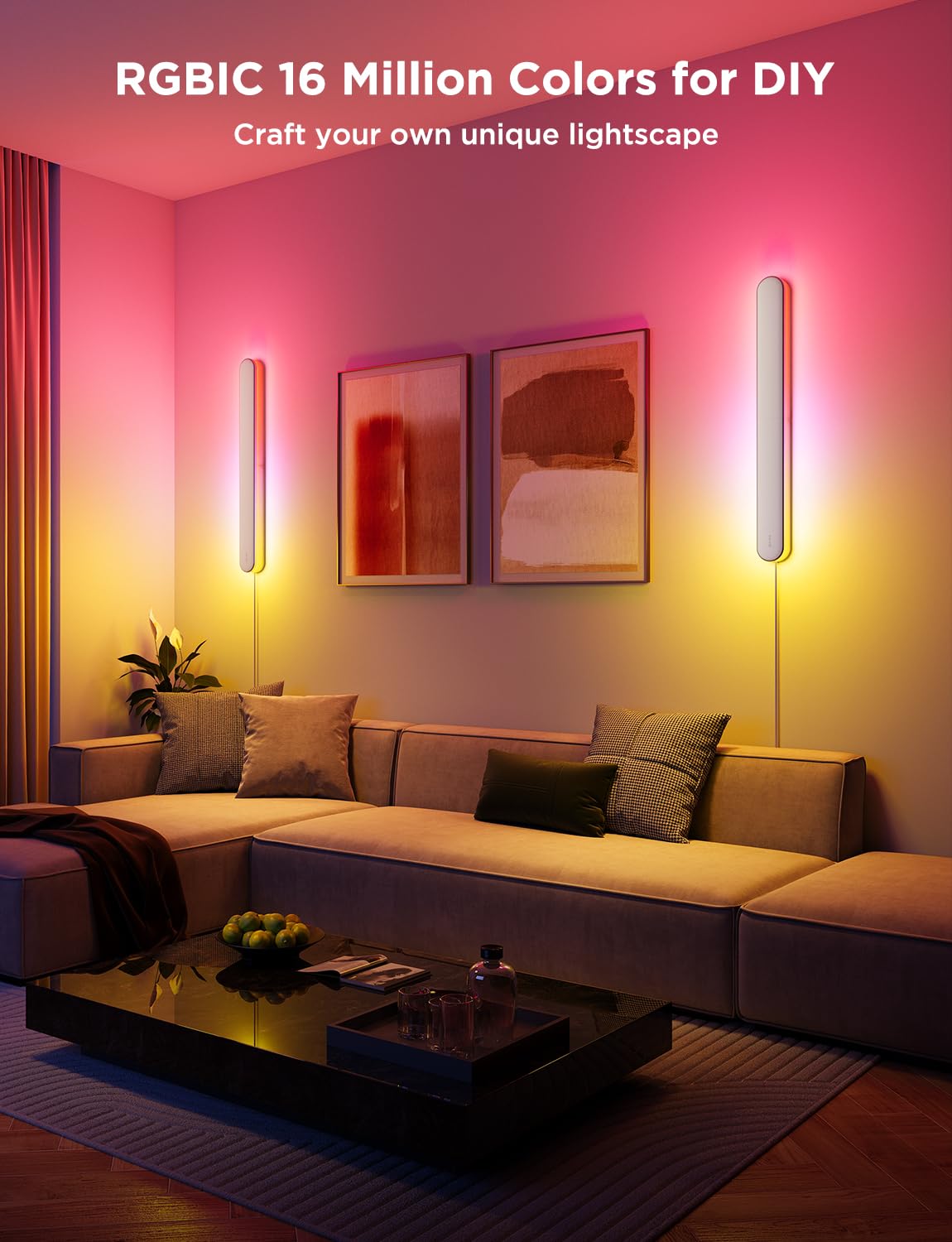Govee Wall Sconce, Smart RGBIC Wall Lights, Works with Matter & Alexa, Music Sync, Wall Mount Light Plug in, Color Changing, Modern Room Light for Living Room Bedroom Gaming Room Hallway, 1 Pack