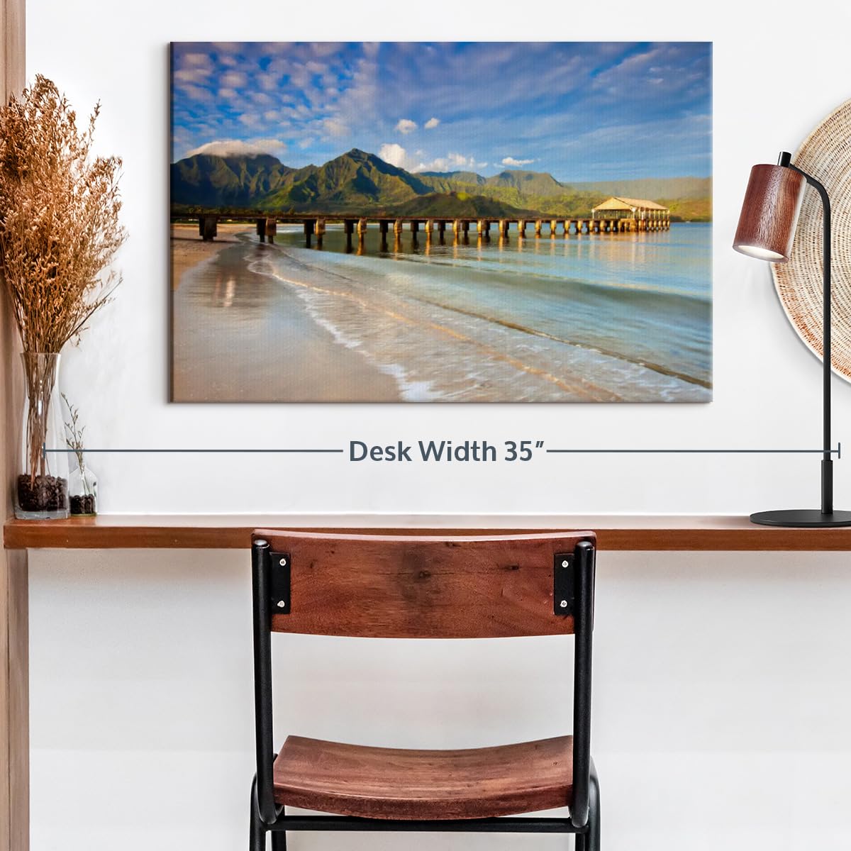 ElephantStock Hanalei Bay Dock Canvas - 1 Panel Decor - Beach Pictures, Tropical Elegant Wall Art - Tropical Beach Photography Wall Art - 24" X 16"