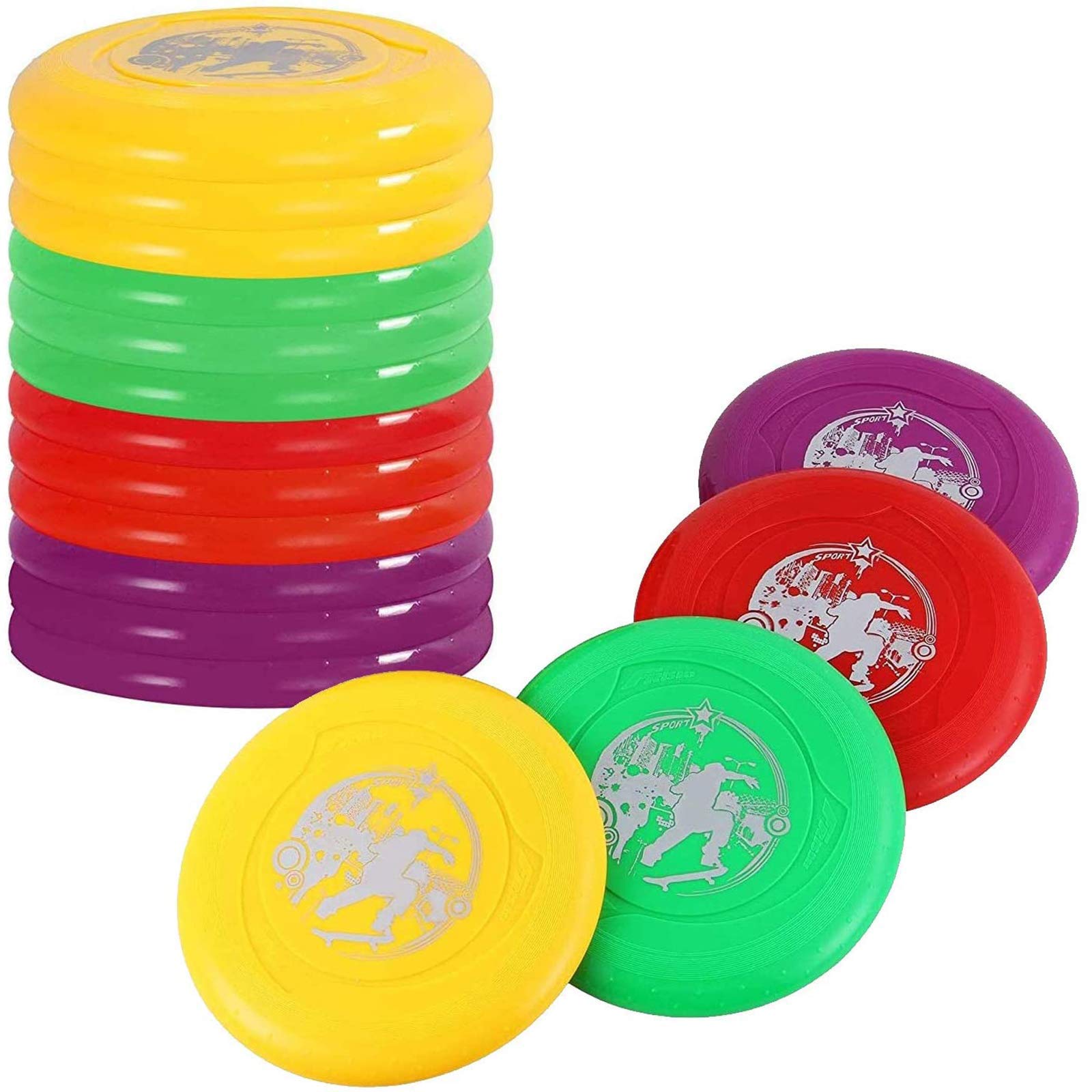 Liberty Imports 12 Pack: Plastic Flying Sports Discs Set for Outdoors Beach Backyard Throwing and Catching Activities, 9" Play Discs for Kids & Adults