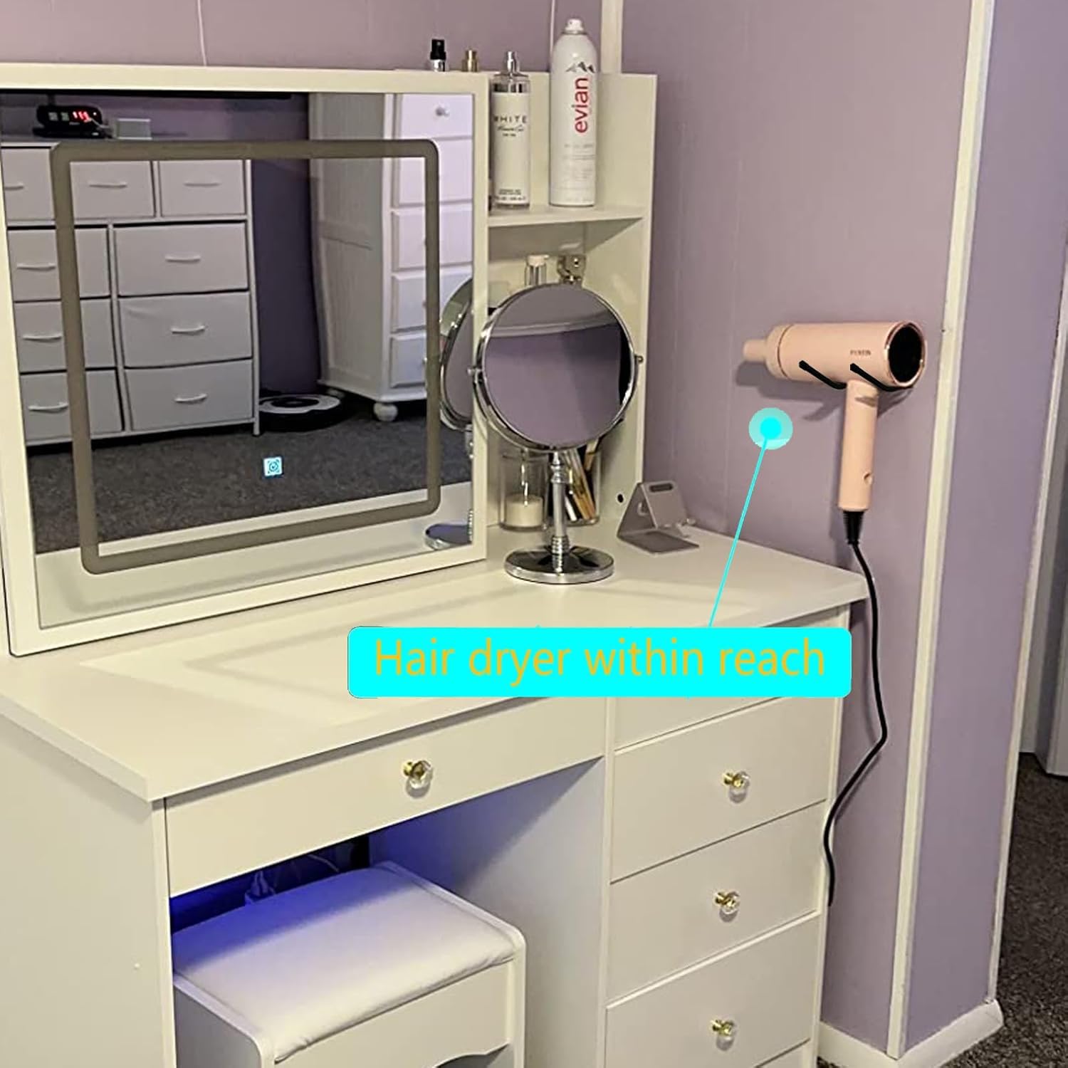 Universal Hair Dryer Holder Wall Mount, Blow Dryer Holder Rack, Hair Tool Organizer for Bathroom & Bedroom Hair Care & Styling Tools Storage and Organizer - Adhesive/Drilling Installation