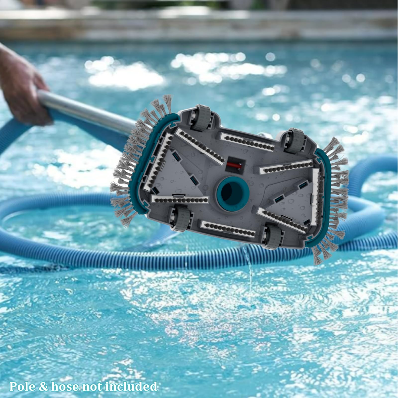 Updated Weighted Rectangle Pool Vacuum Head with Side Nylon Bristles, Swivel Hose Connection - Connect 1-1/4", 1-1/2" Hose for Inground & Above Ground Pools