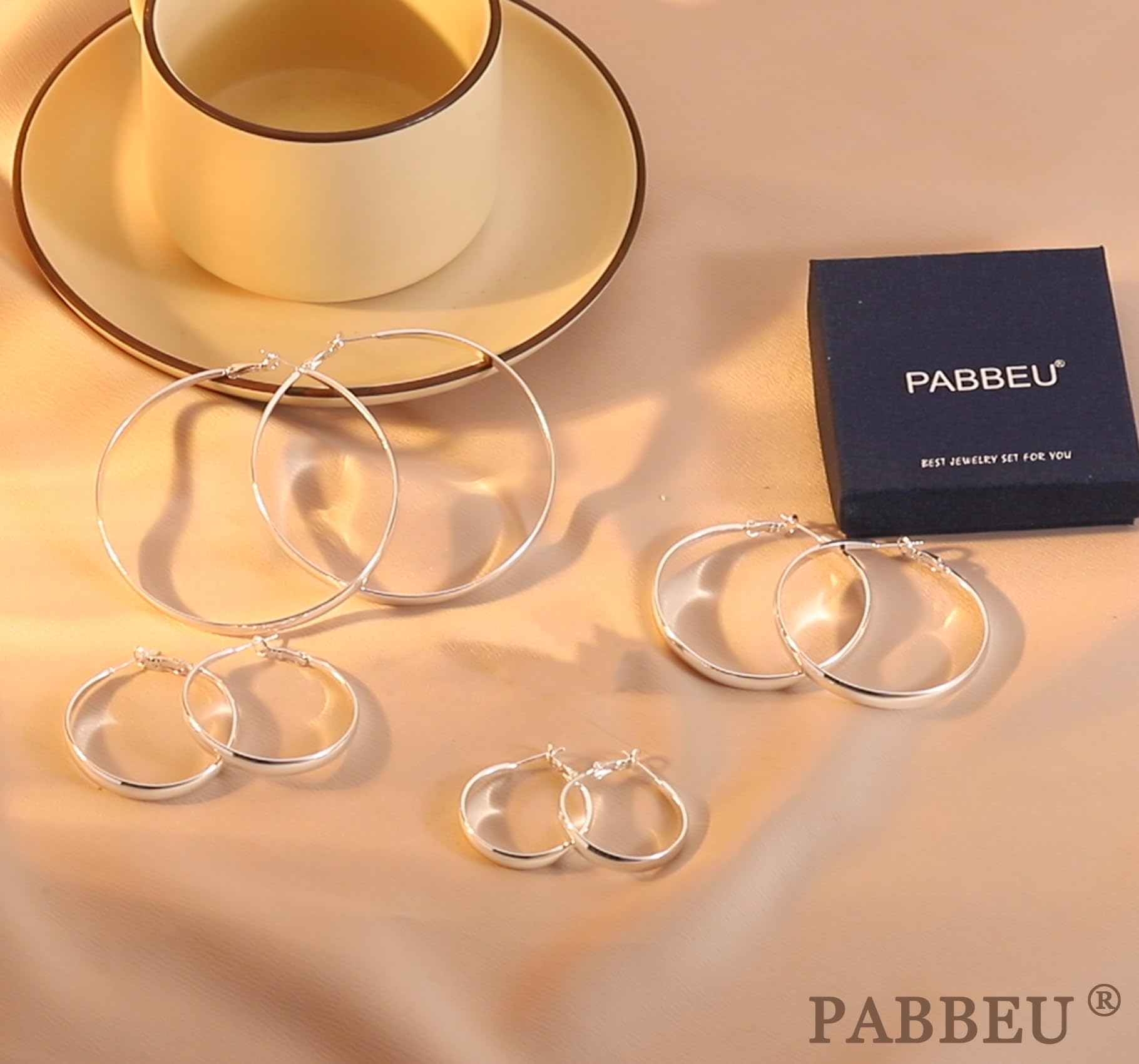 PABBEU Sterling Silver Hoop Earrings for Women S925 Silver Hoop Earrings Large Silver Hoop Earrings Hypoallergenic Thin Oversize Big Silver Hoop Earrings Sterling Silver Earrings for Girls