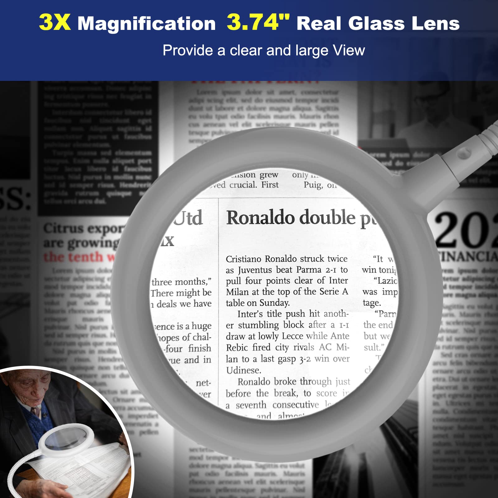 Delixike Magnifying Glass with Light and Stand, 3X Magnifier with Clam, Desk Magnifying Lamp for Crafting, Reading, Sewing, Hobbies, Close Work