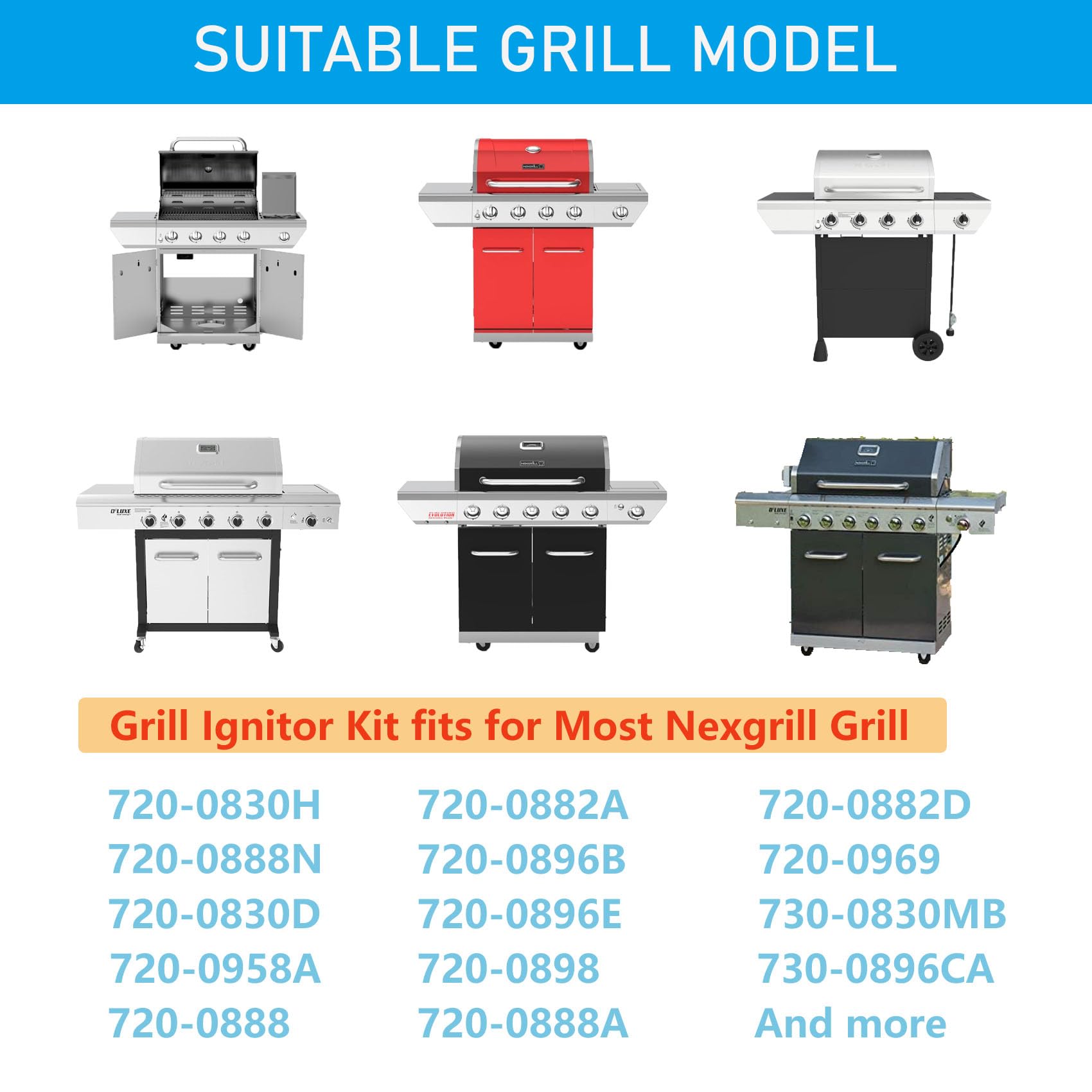 MOASKER 6 Outlets Tact Push Button Grill Ignitor Kit for Home Depot Nexgril 720-0830H, 720-0830D, 720-0888, 720-0888N, Grill Igniter Kit Tact Push Button Spark Igniter with Wire Ignition Kit