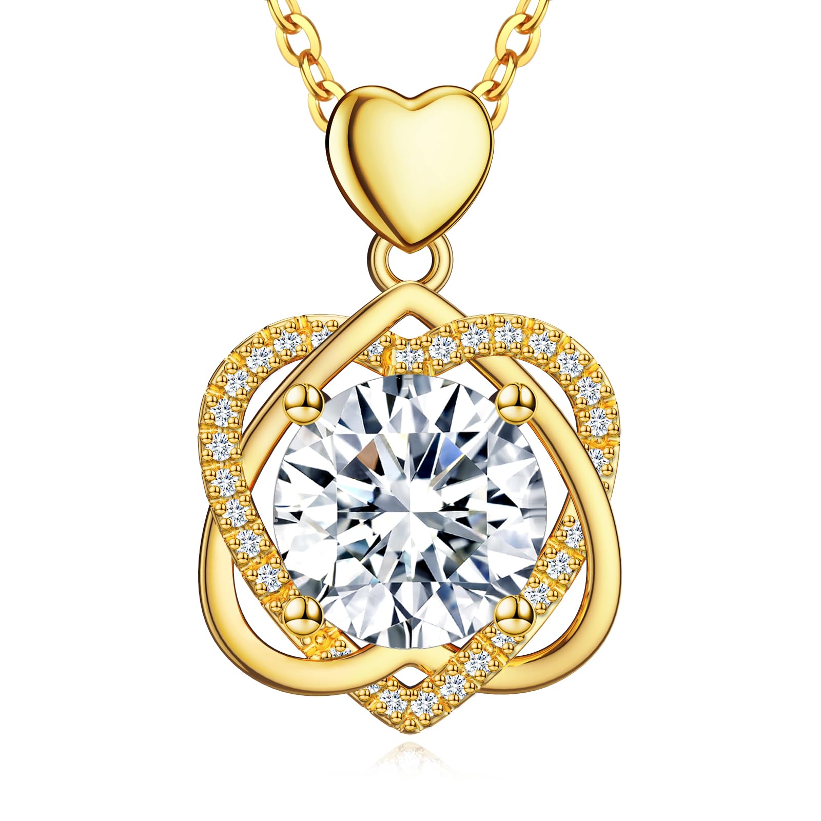 InfinityLove Heart Gold Necklaces for Women, 4 Carats Moissanite, Gold-plated Silver Pendant Jewelry, Anniversary Birthday Gifts for Wife, Girlfriend, Daughter, Mom
