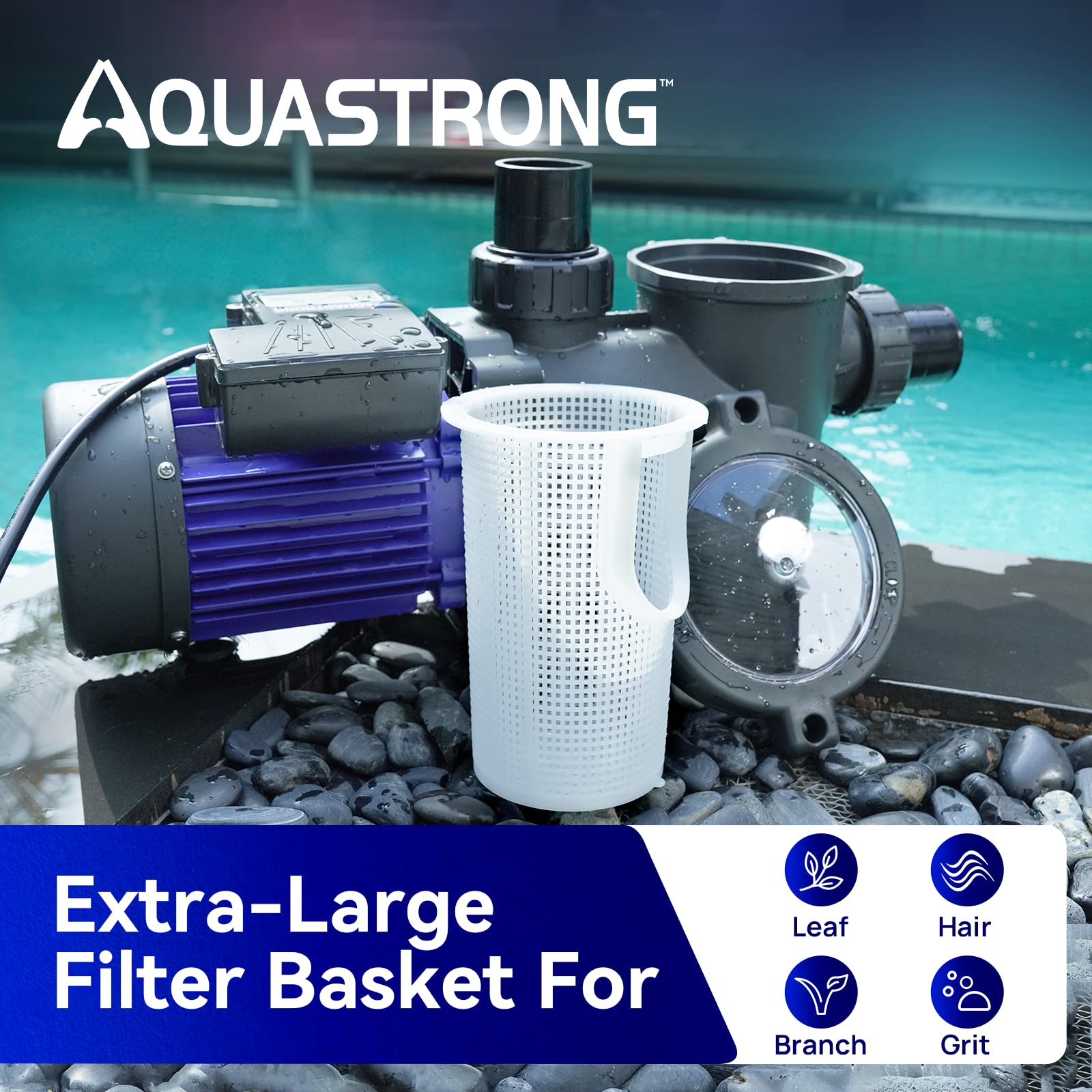 AQUASTRONG In/Above Ground Pool Pump, 1.5 HP with Timer, 220V, 8100GPH, High Flow, Powerful Self Primming Swimming Pool Pumps with Filter Basket