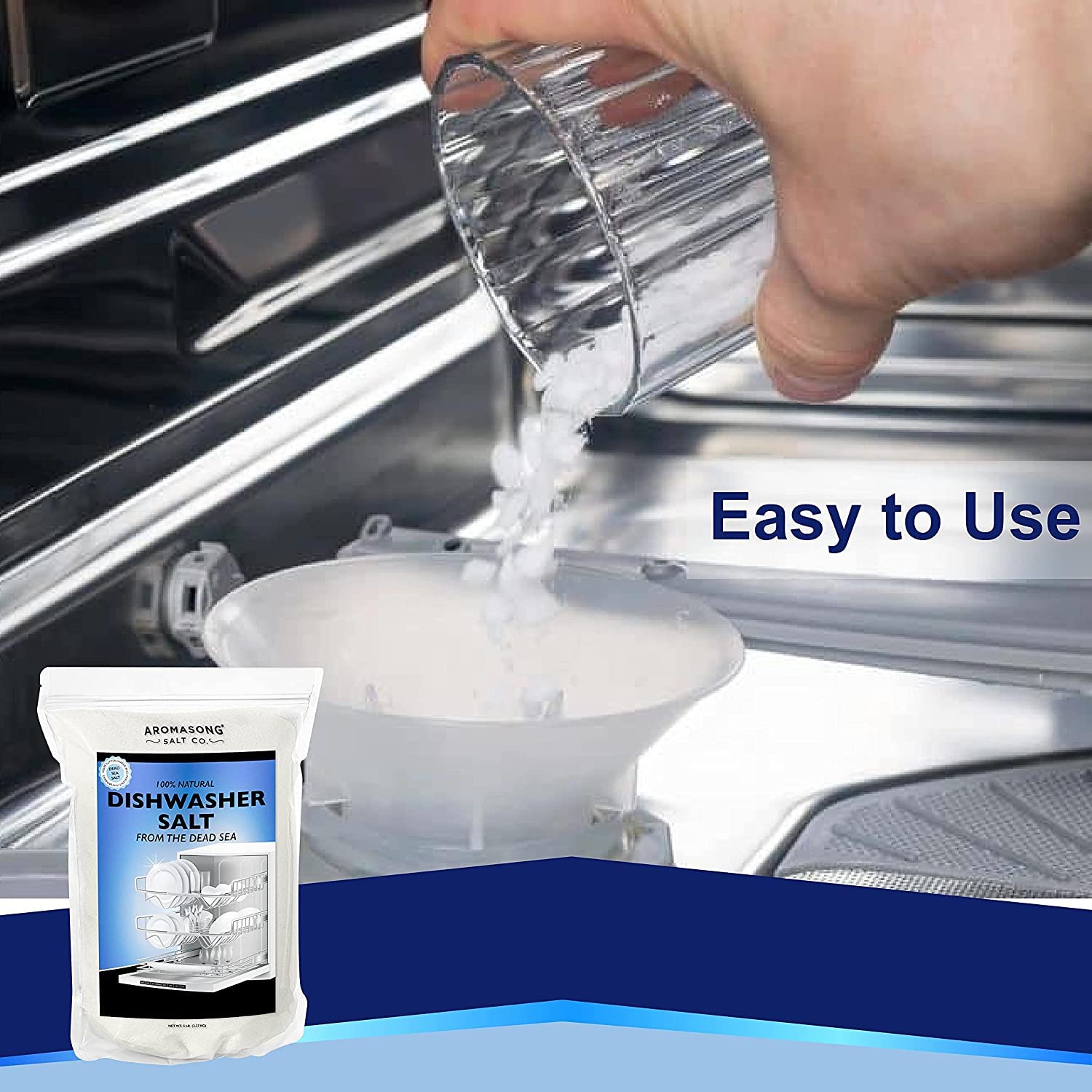 Aromasong Dishwasher Salt 10 LB - 100% Natural Water Softening Agent Compatible with Bosch, Miele, Whirlpool, Thermador and Mor... For Cleaner Dishes & Washer Reactivation (packaging may vary)