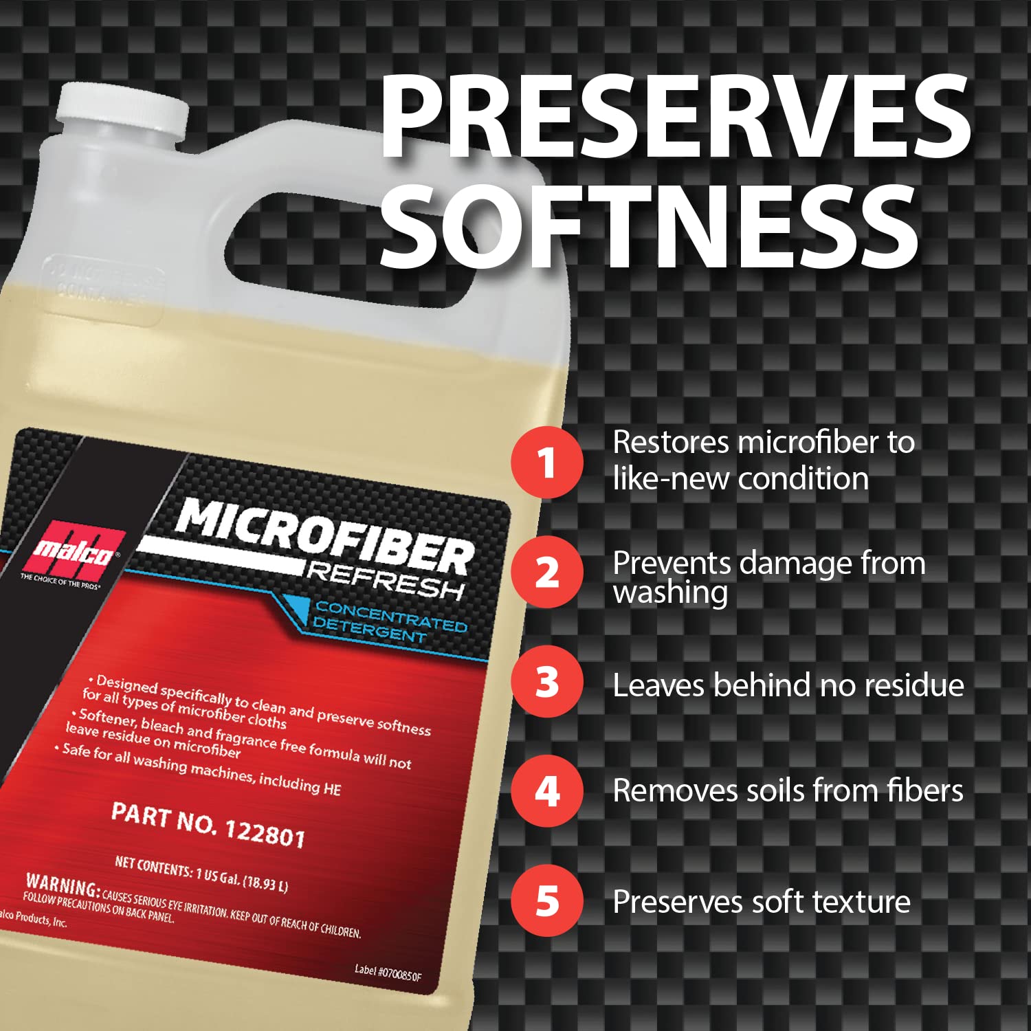 Malco Microfiber Refresh Concentrated Detergent – Heavy-Duty Microfiber Towel Cleaner/Specifically Designed to Clean, Restore and Preserve Microfiber Towels / 1 Gallon (122801)