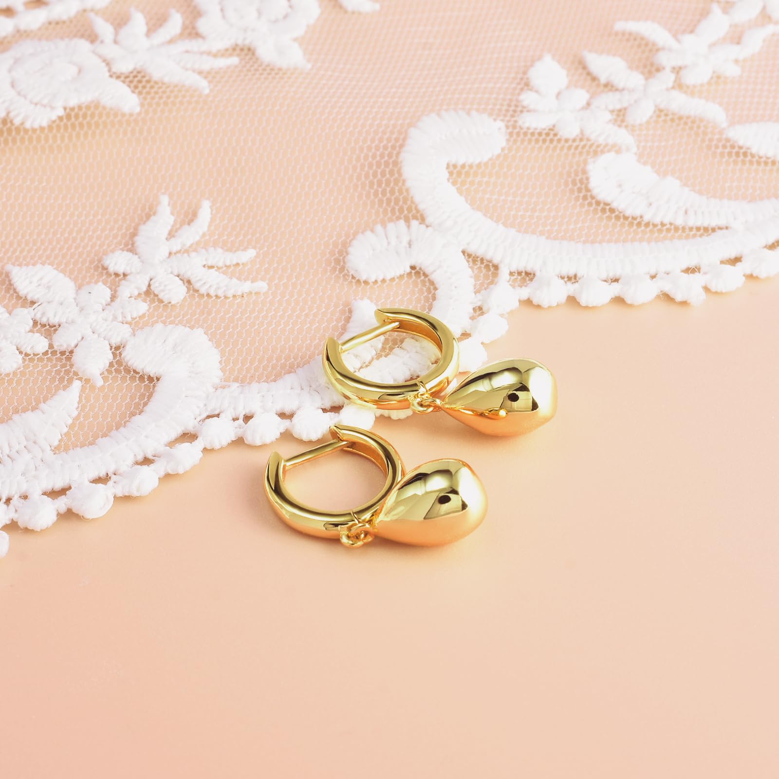 ELEDUCTMON Teardrop Gold Dangle Earring, Sterling Silver, Hypoallergenic, Lightweight, Minimalist Fashion Hoop Earrings, Trendy Gifts for Her, Valentine's Day, Christmas, Birthday