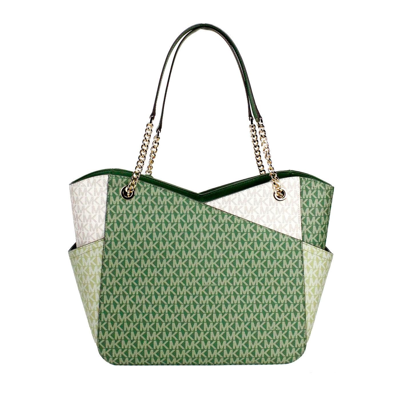 Michael Kors Jet Set Large Chain Tote Handbag, Fern Green Multi