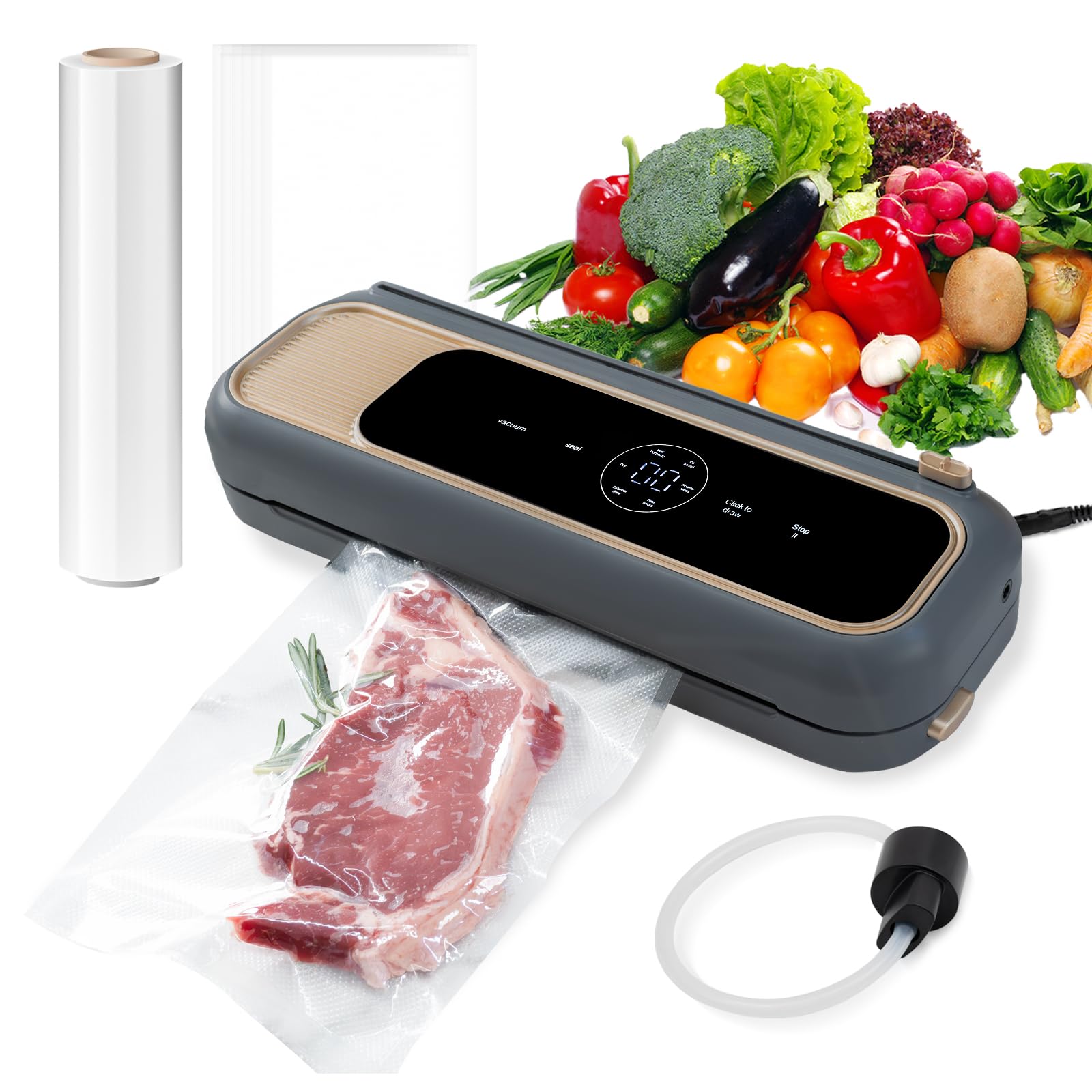 Hydroserenity Vacuum Sealer Machine, Precision Compact mini vacuum sealer 65 Kpa Powerful Suction, Automatic Operation, Ideal for Easy & Efficient Food Preservation and Storage With 10 Bags (Black)