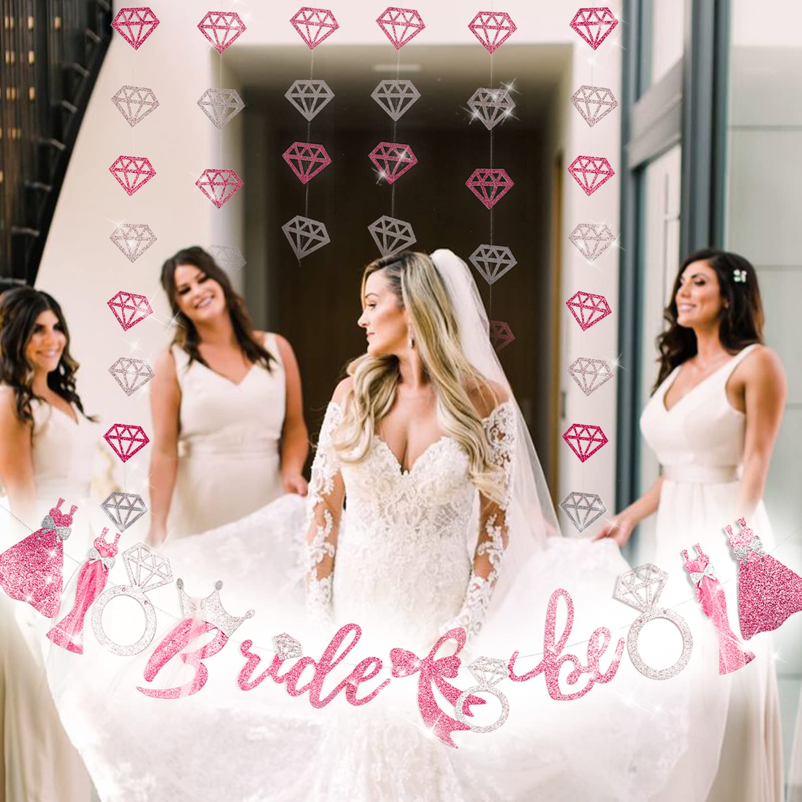 PartyWoo Rose Gold Bachelorette Banner Bride to Be Decoration Sign Diamond Garlands for Bride to Be Party Bridal Shower Girl Bachelorette Wedding Party Decortions