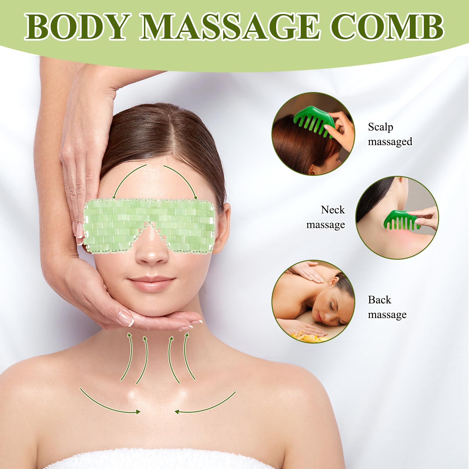 Jade Eye Mask 2 Pcs Jade Eye Mask for Facials can Relieve Puffiness and Relieve Eye Cover (Comes with Massage M-Shaped Comb *1, Eight-Tooth Comb *1)