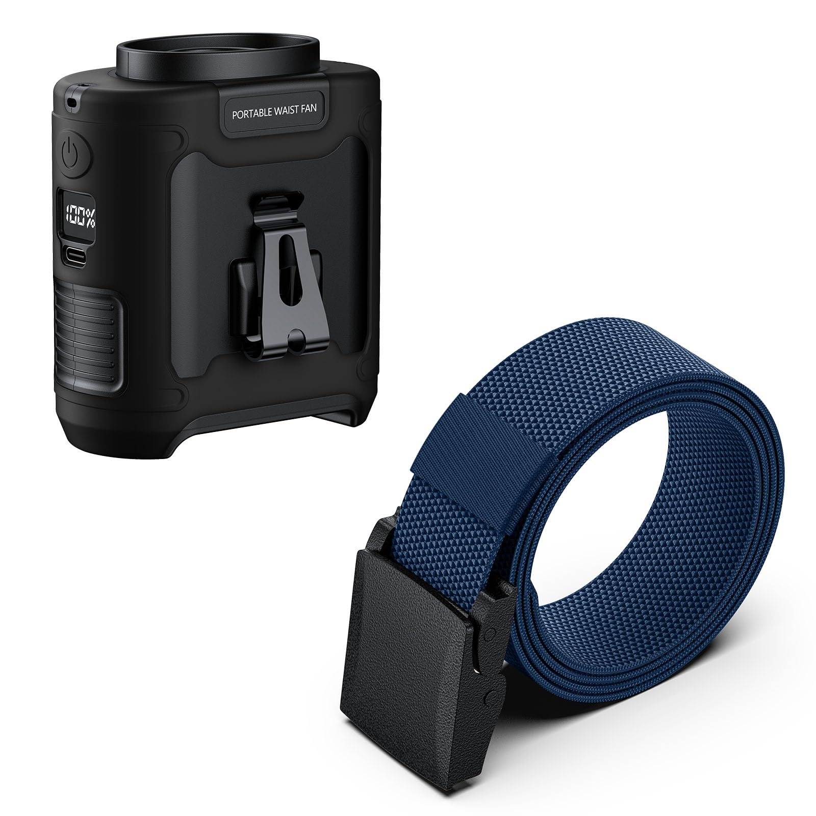 morsisho 1 Pack Black Portable Waist Fan and 1 Pack Dark Blue Tactical Nylon Belt