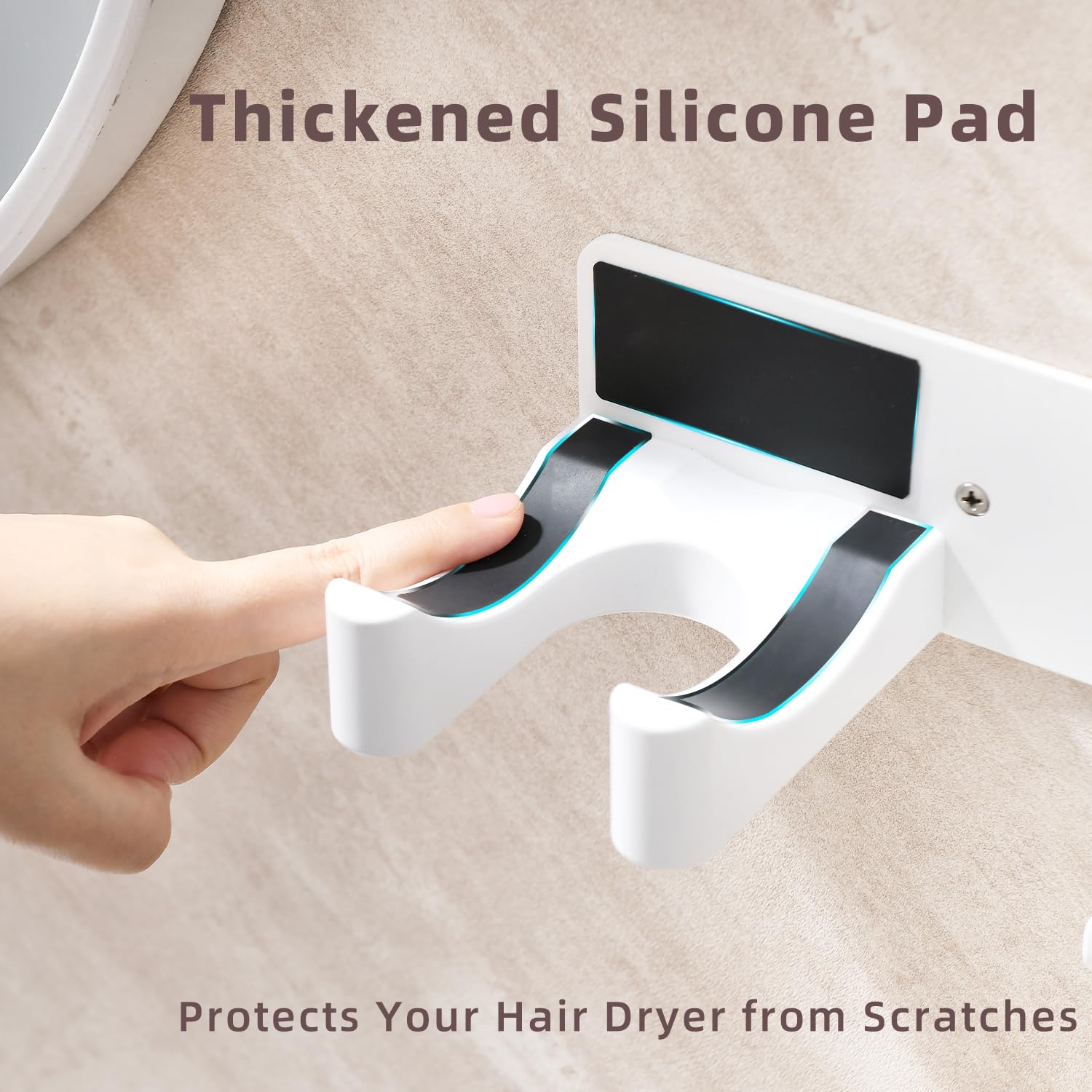 Hair Dryer Holder Wall Mounted, Hair Dryer Organizer Self Adhesive Compatible with Dyson Blow Dryer Holder Aluminum BlowDryer Holder Wall Mounted for Bathroom White CHOCHOYAH