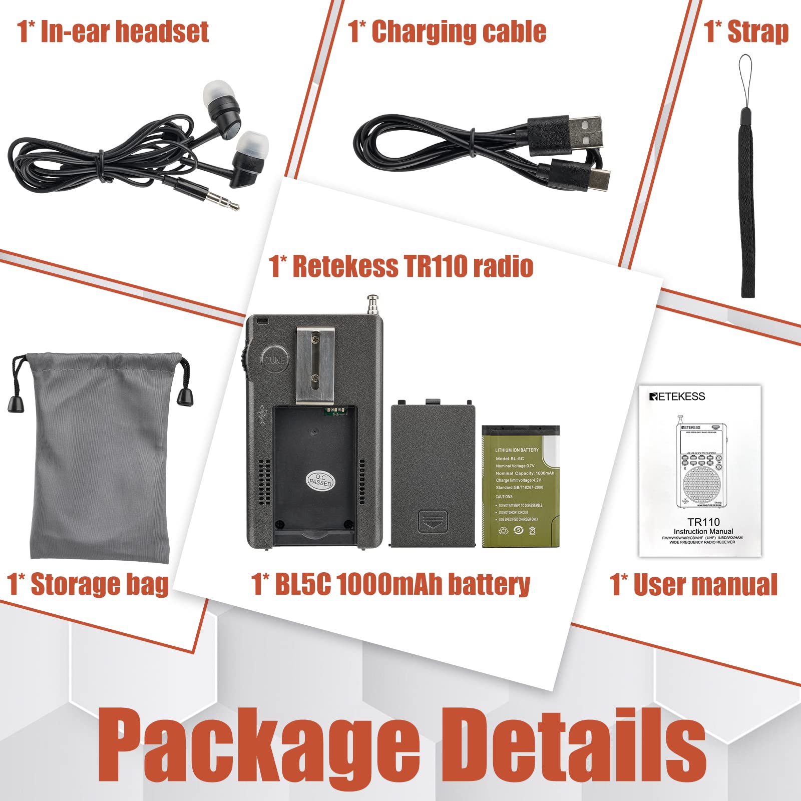 Retekess TR110 Portable SSB Shortwave Radio, Airband Radio Receiver, Full Band Radio MW FM SW Air CB with NOAA Alert, FM Stereo, Clock, Sleep Timer