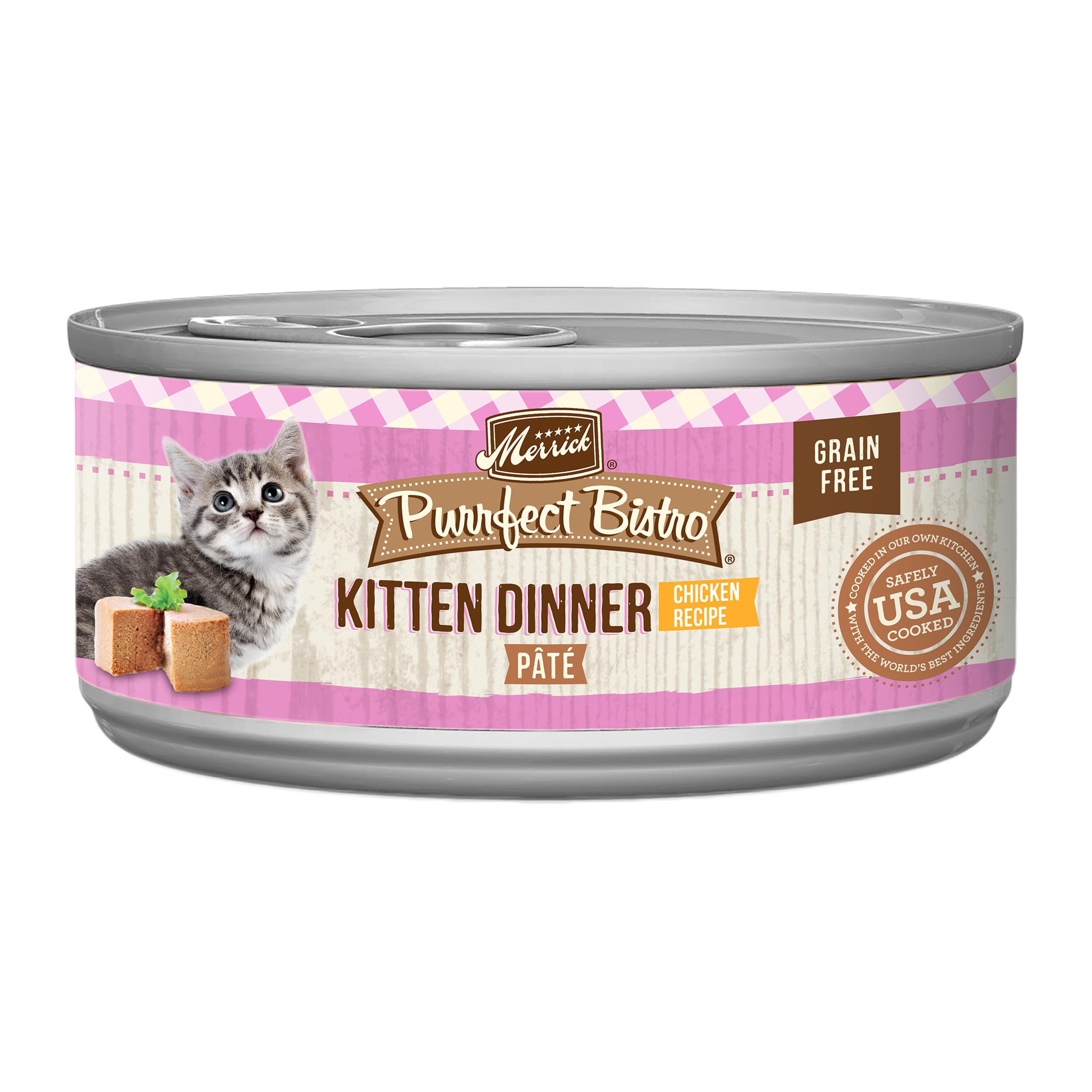 Merrick Purrfect Bistro Grain Free Premium Soft Canned Pate Chicken Wet Cat Food, Kitten Dinner Recipe - (Pack of 24) 3 oz. Cans