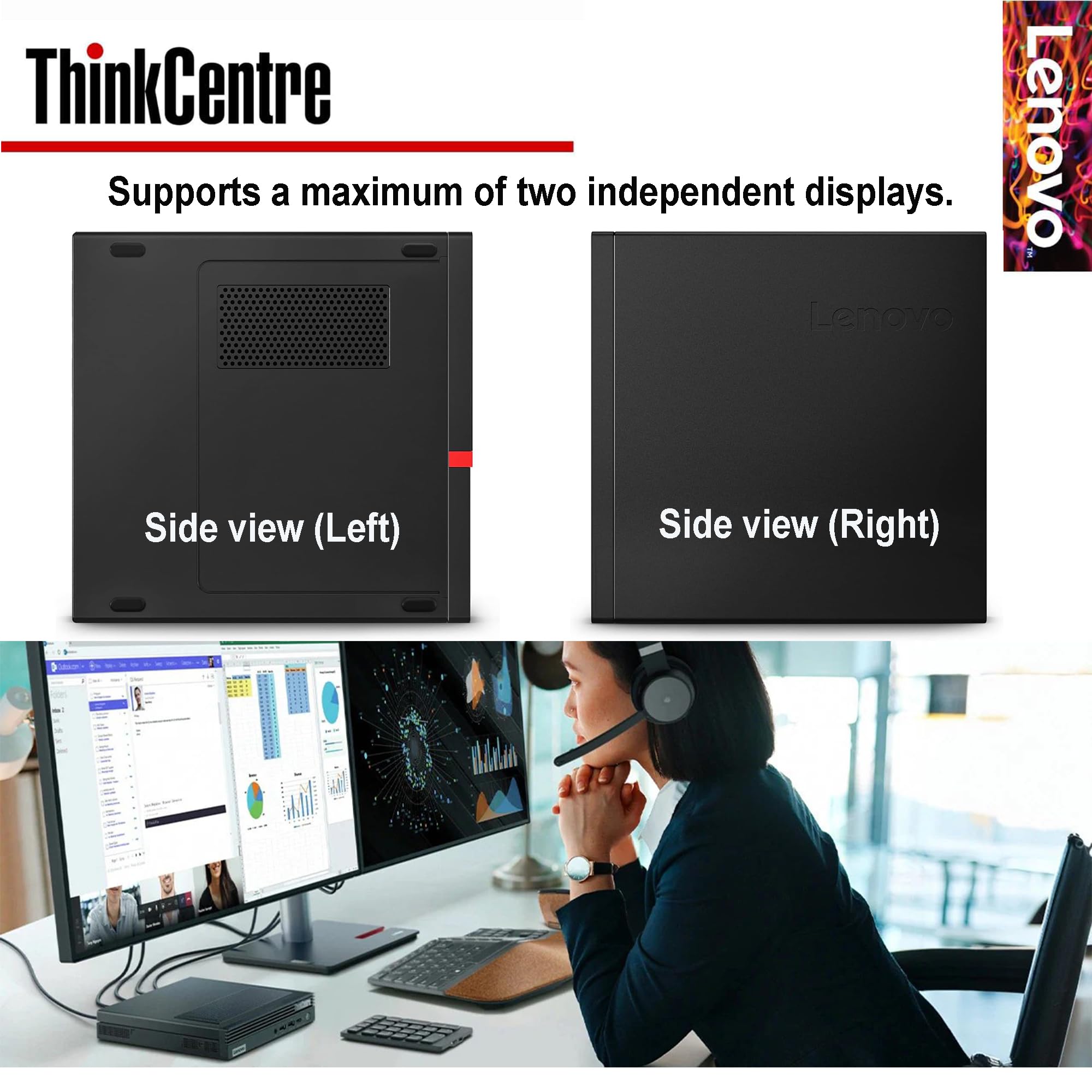 Lenovo ThinkCentre Micro Desktop, 16GB DDR4 RAM, 1TB SSD Drive, AMD Processor & Graphics, Dual-Display Support, Wi-Fi, Bluetooth, USB, RJ-45, Windows 11 Pro, Business-Grade, Home-Friendly