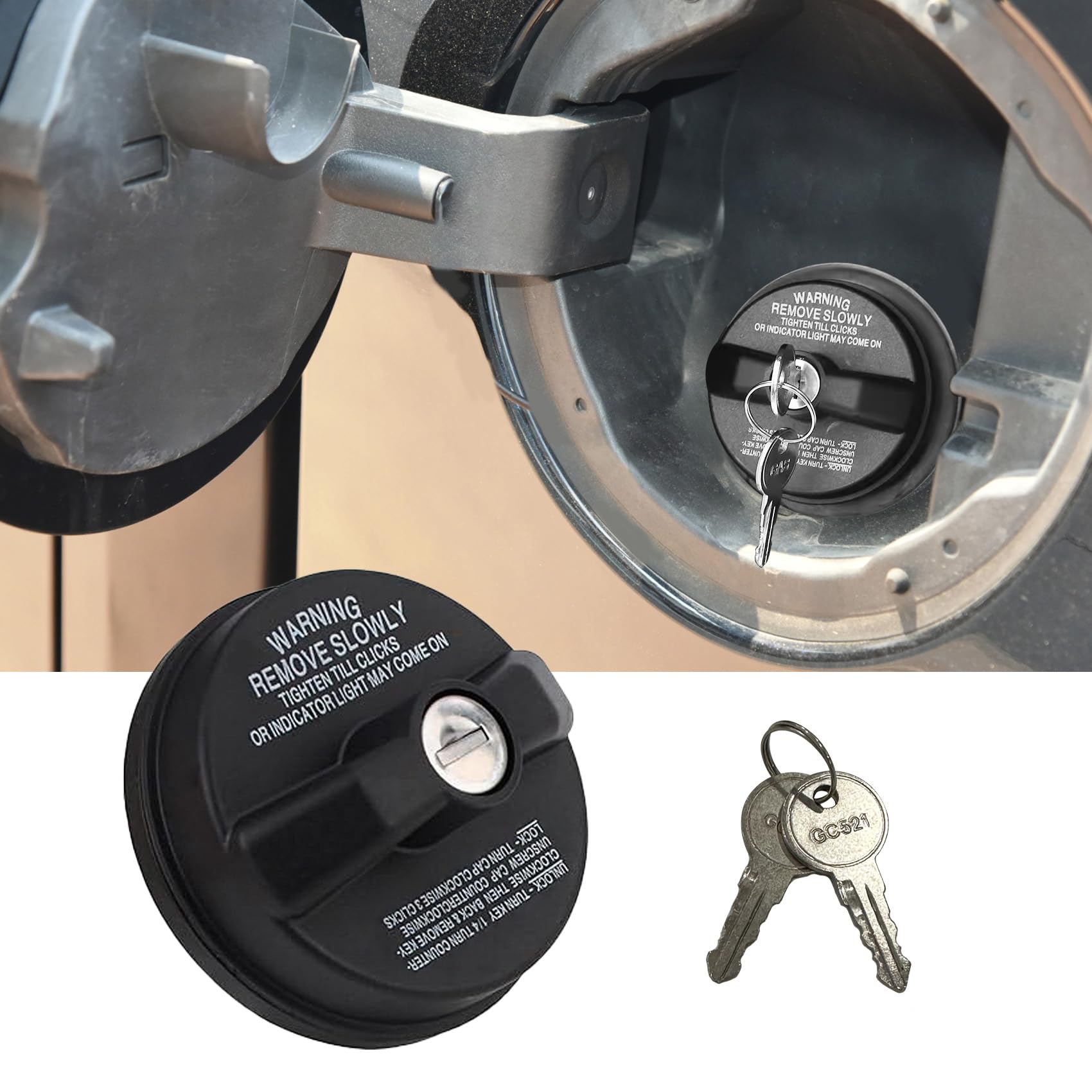 Fuel Tank Filler Cap, Locking Gas Cap, Fuel Cap with Key, Locking Fuel Tank Cap, Car Accessories Gas Tank Cap Replacement for Toyota Camry Tacoma 4Runner Avalon, Replaces #77300-47020, 10504