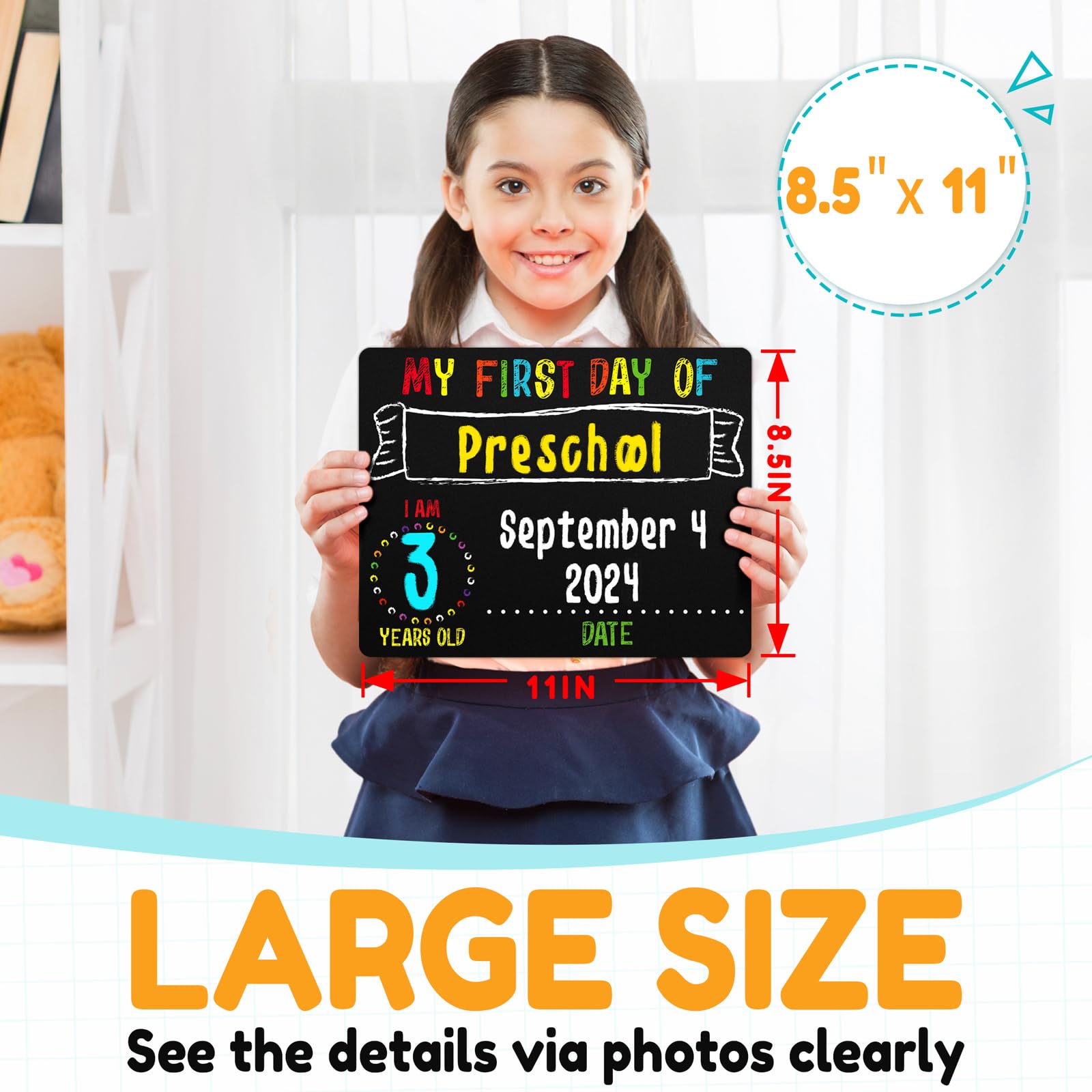 First & Last Day of School Chalkboard Sign (8.5x11 inches, Double-Sided), My Small Back to School Board, for Kids - Preschool, Kindergarten, 1st Grade Supplies