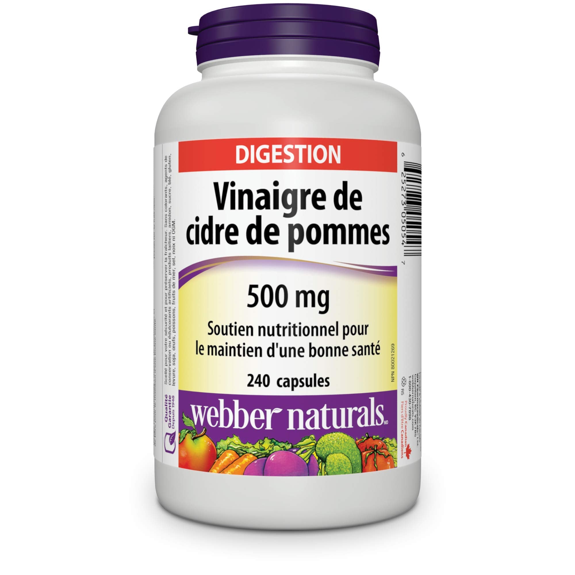 Webber Naturals Apple Cider Vinegar 500 mg, 240 Capsules