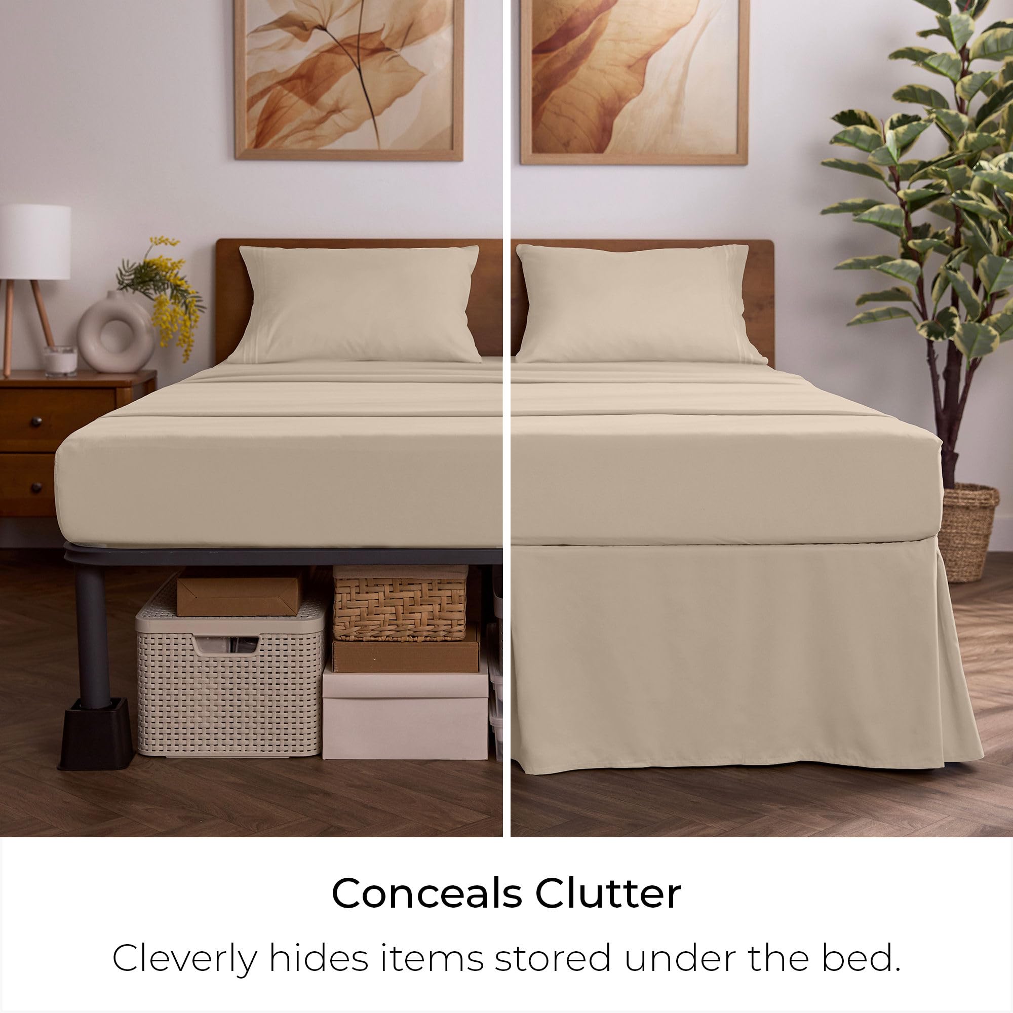 Mellanni Bed Skirt King Size - Bed Skirting - 15-Inch Tailored Drop Pleated Dust Ruffle - Hotel Luxury Bedding - Wrinkle, Fade, Stain Resistant - 1 Bedskirt (King, Beige)