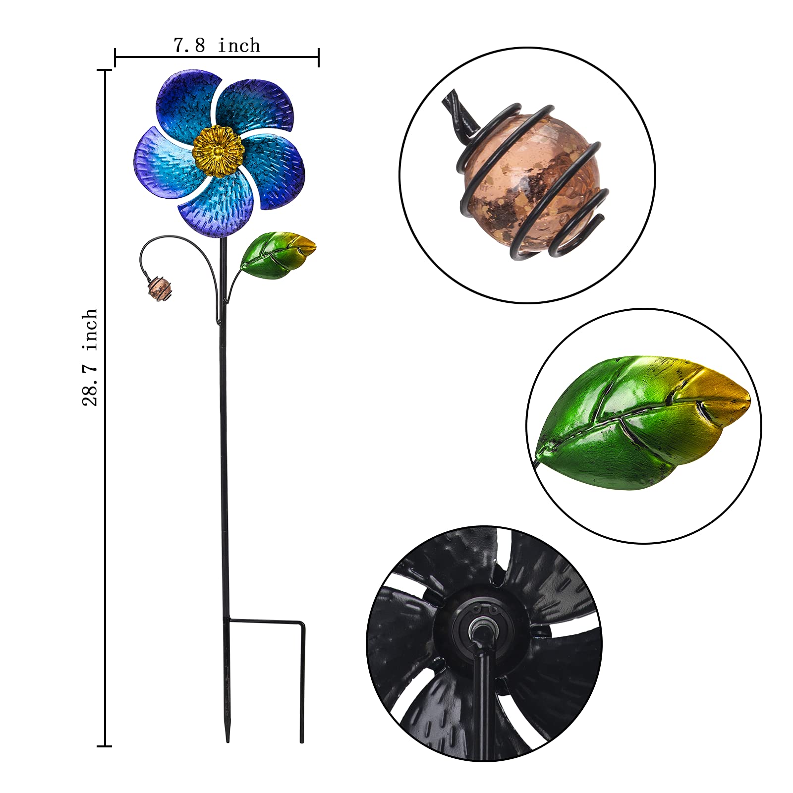 Viveta Wind Spinner with Metal Stake, 28.7 inches Outdoor Garden Pinwheels Spinners Blue Flower Shape Design for Yard Lawn Patio Decor