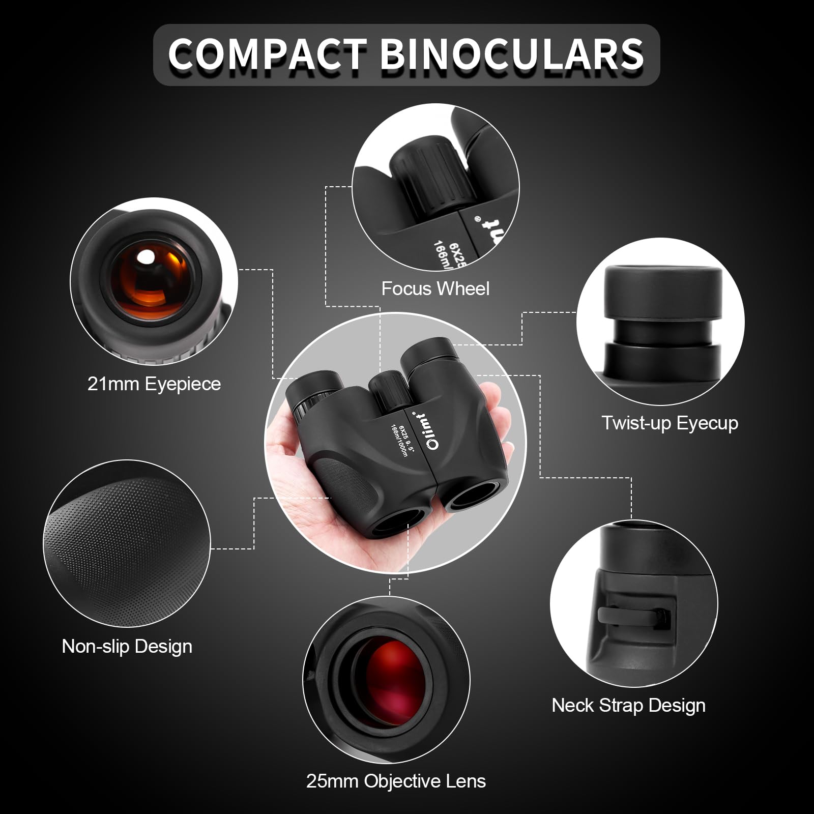 6x25 Compact Binoculars, Mini Pocket Small Portable Size 9.5° Wide Angle Field of View 21mm Large Eyepiece ED Glasses Bak-4 Prism Professional HD for Adults Travel Sports Cruise Birding Opera
