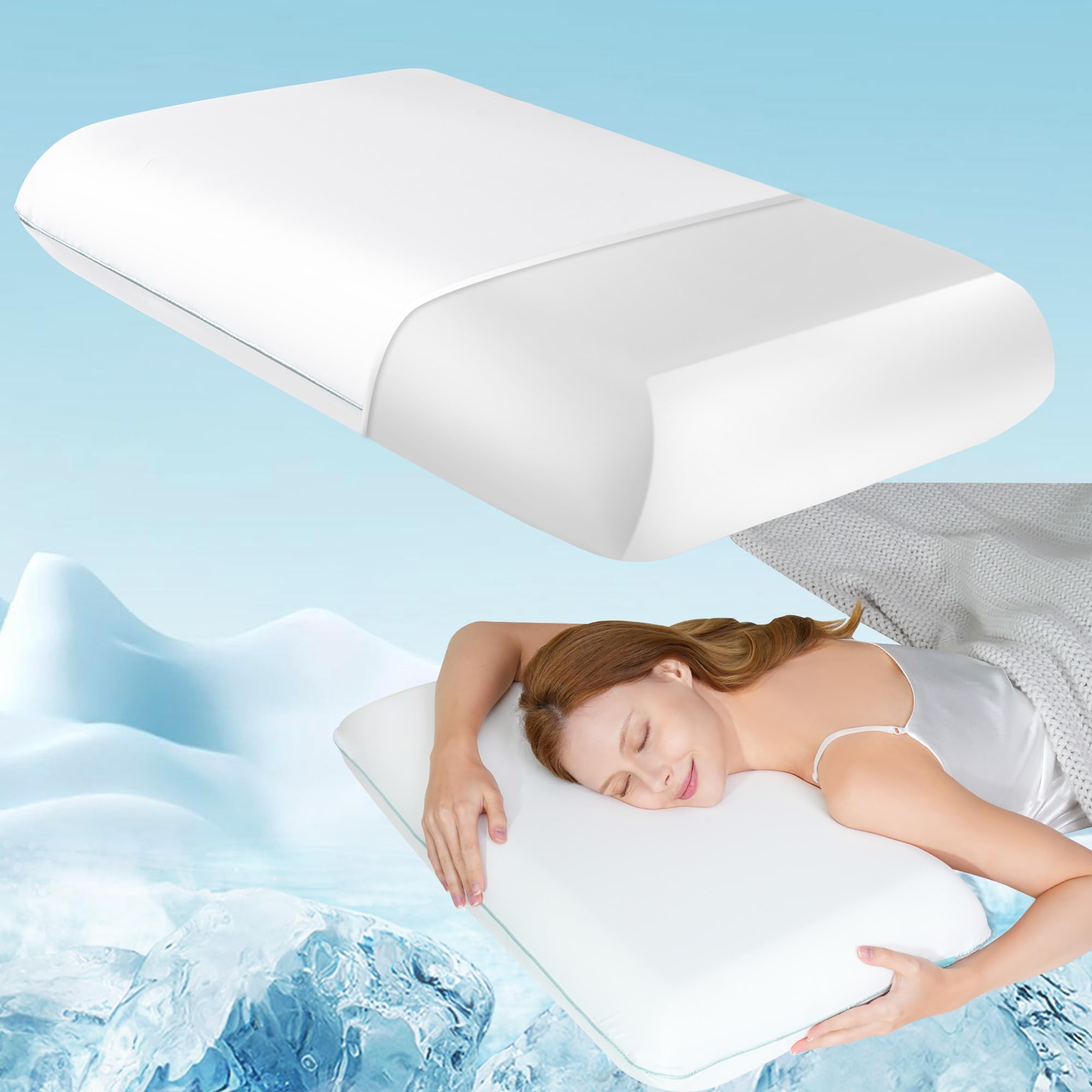 Releep Soft Cooling Memory Foam Pillow, Neck Pillow for Sleeping, Cervical Neck Pillow for Side Sleepers, Back Stomach Sleepers, Ergonomic Pillow for Neck Pain Relief, Orthopedic Deep Sleep Pillow