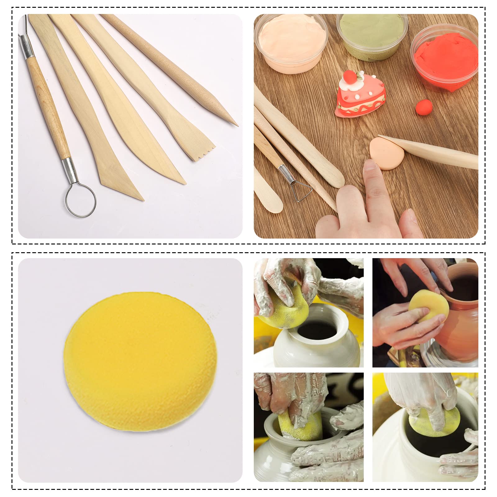 RUBFAC Polymer Clay Tools, Clay Tools Kit, 24pcs Clay Sculpting Tools Set with Stylus and Rock Painting Kit - Air Dry Clay Modeling Tools for Pottery and Sculpture