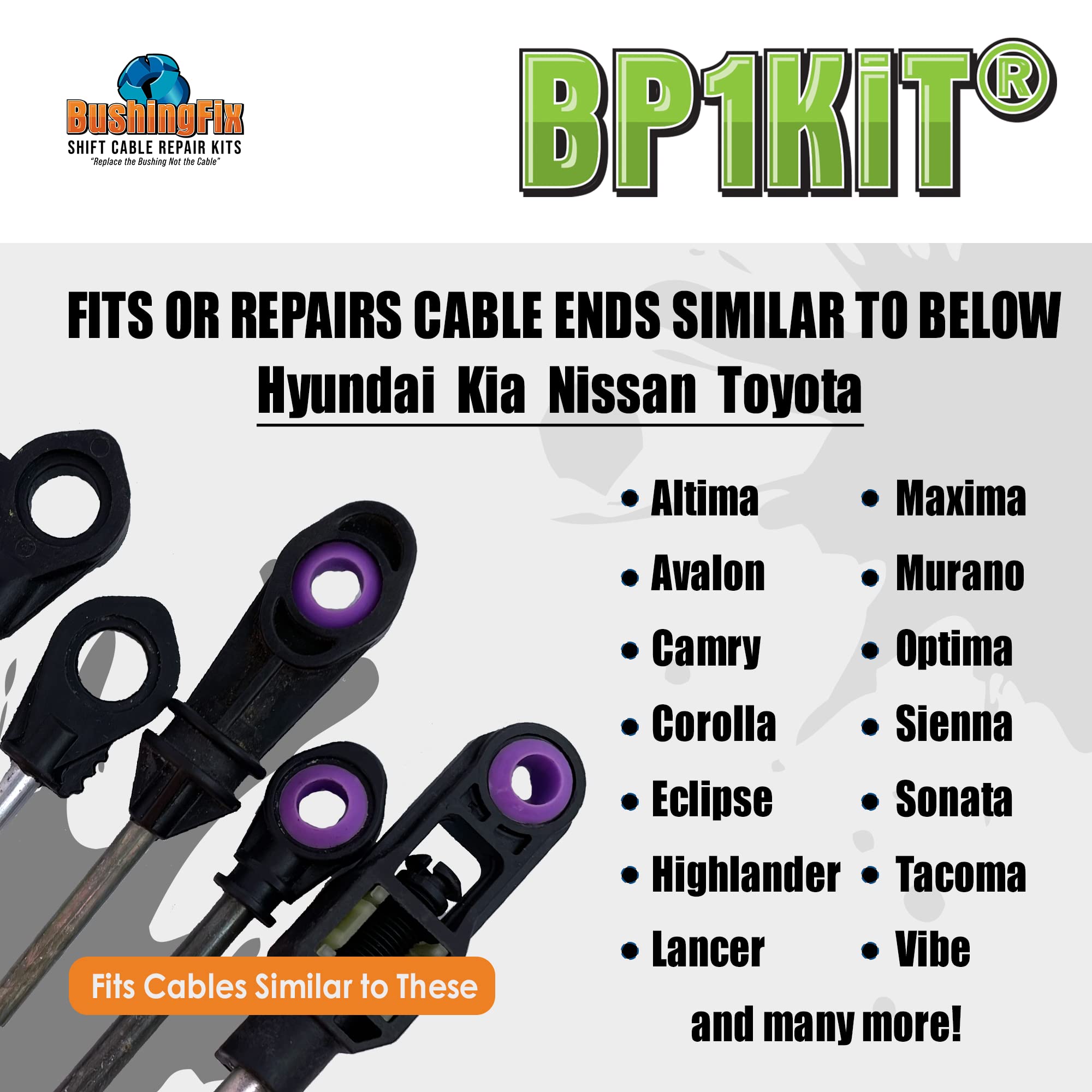 BushingFix BP1Kit - Automatic Transmission Shift Cable Bushing Repair Kit, Replacement Shifter Cable Bushing, Quality Transmission Repair Kit, Compatible with Nissan, Toyota, Hyundai, and Other Brands