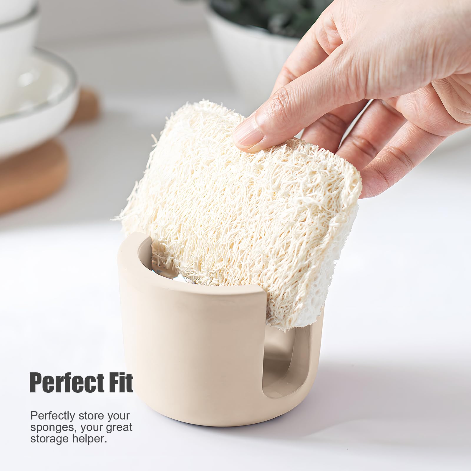 Slow Slog Sponge Holder, Dish Sponge Holder Caddy, Diatomite Sponge Holder, Quick Dry Kitchen Sink Organizer, Stone Sponge Holder for Kitchen Sink, Beige