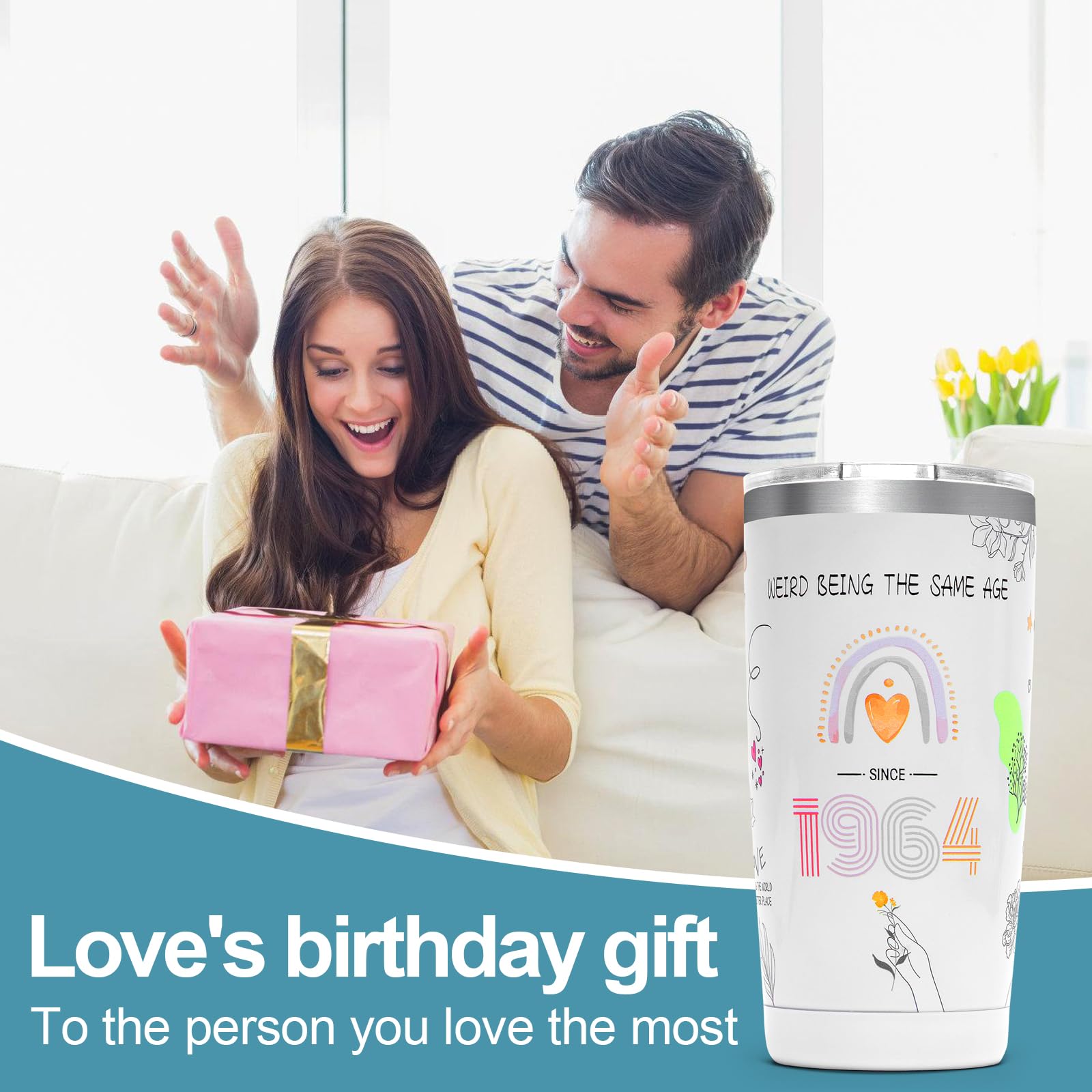 KYZCROTW 60th Birthday Gifts for Women,Tumbler Stainless Steel Vacuum Insulated Tumblers,1964 Birthday Gifts Turning 60,Which 60th Birthday Gifts as Women & Mom& Wife of gifts- Tumbler 20 oz