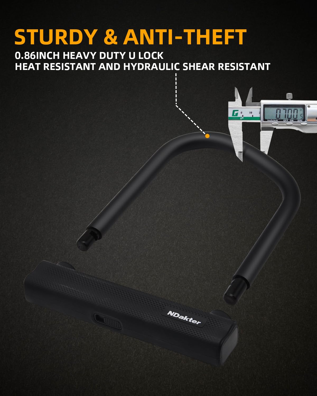 NDakter Bike Locks Heavy Duty Anti Theft 18mm Thick, Motorcycle U Lock with 4FT/120cm x 6mm Chain for Scooter, 3Keys Large U-Shaped Motorcycle Wheel Lock for Ebike, Moped, Fat-Tire,Tribike